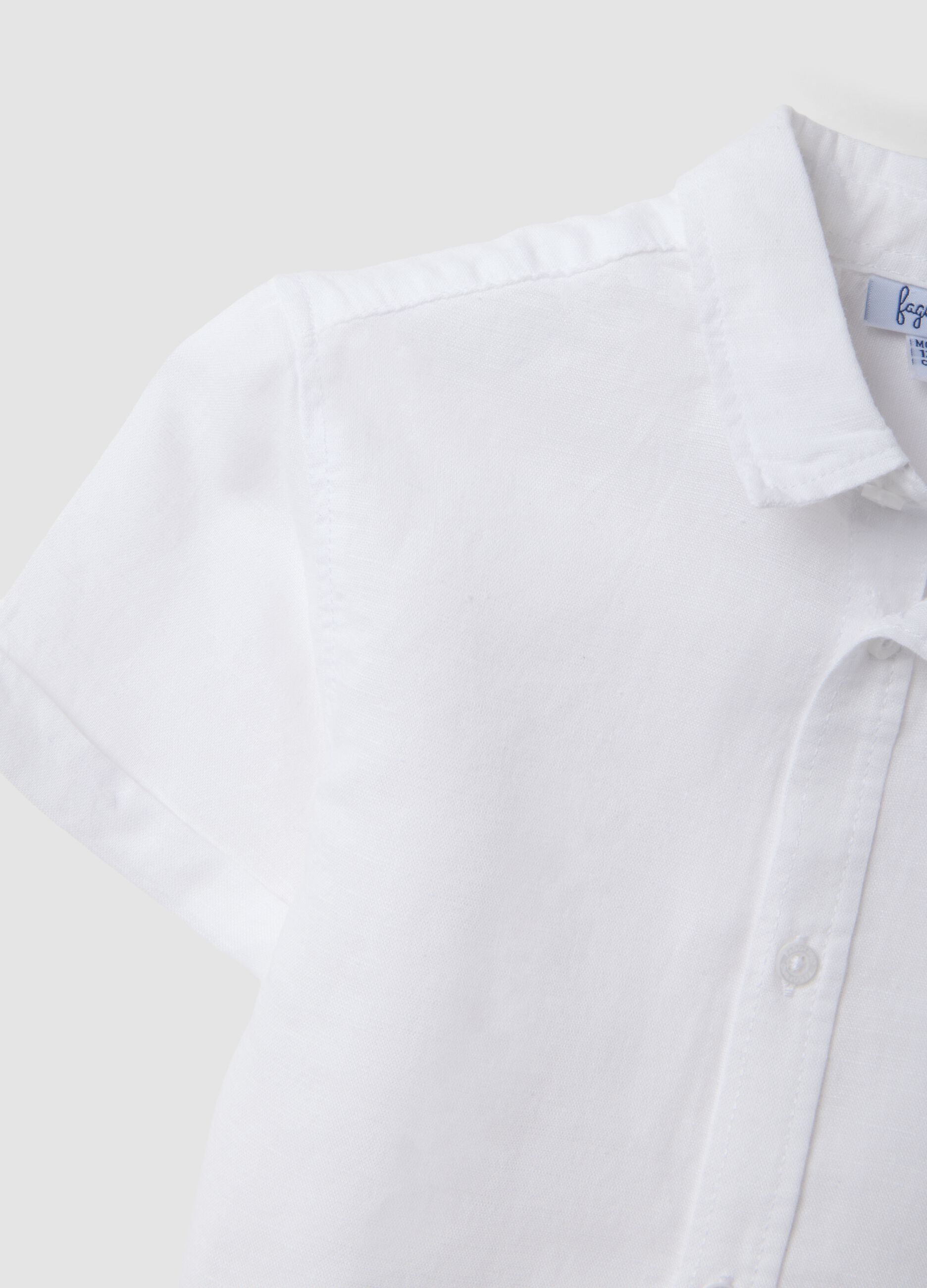 White linen-cotton blend boys' shirt regular fit