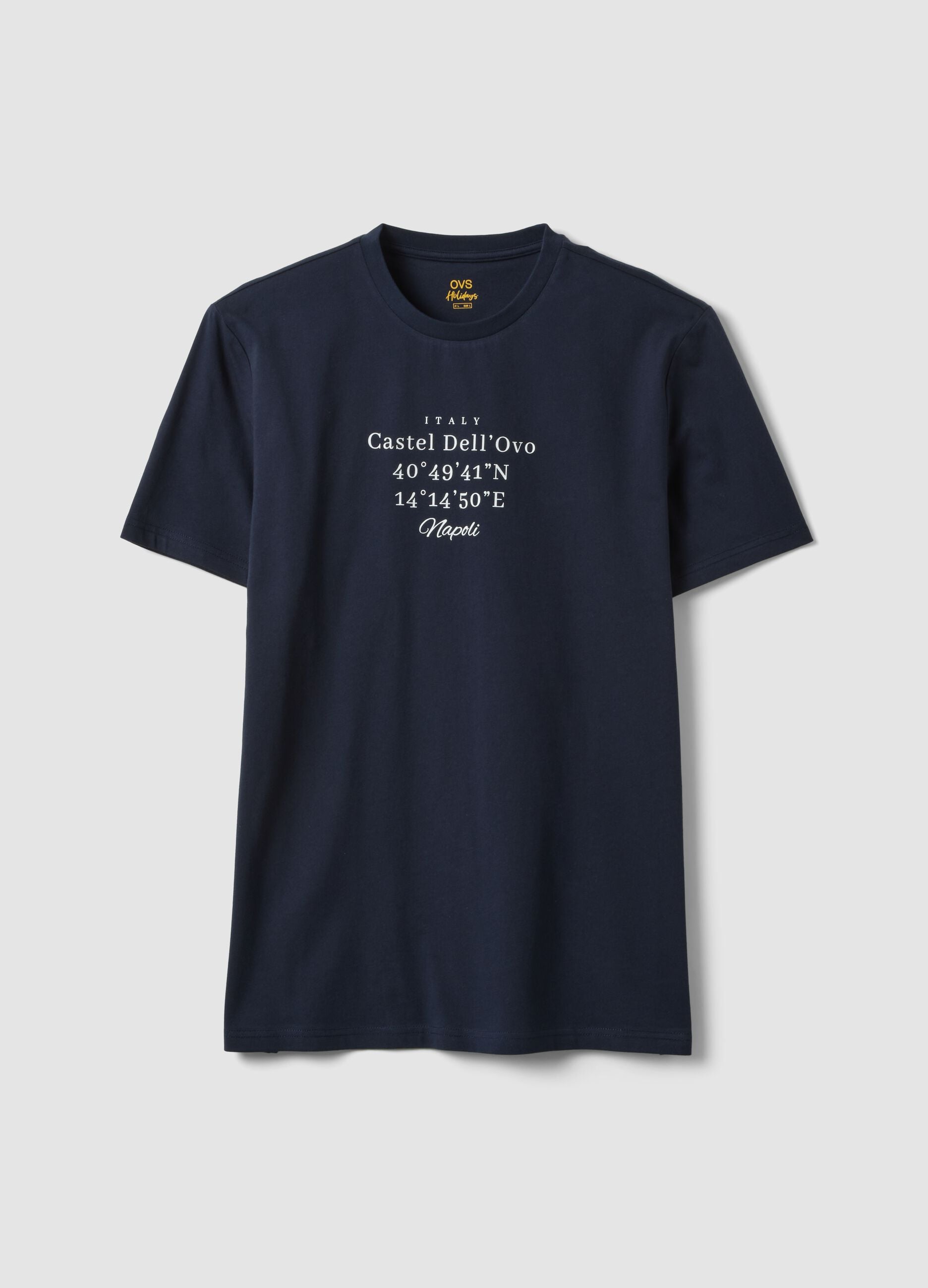 Blue pure cotton regular-fit short-sleeve T-shirt