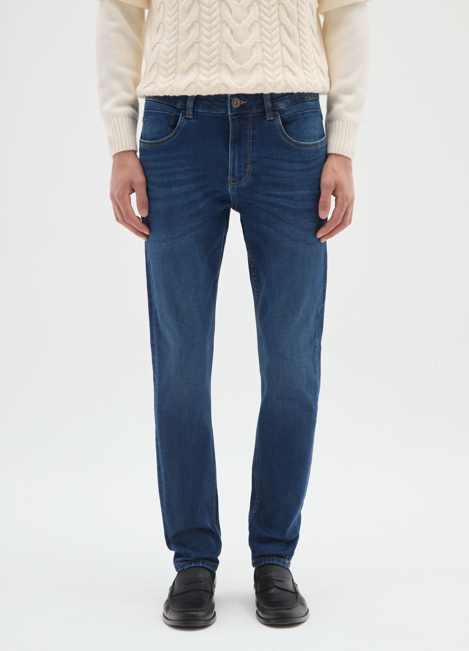 Blue denim jeans in cotton blend skinny fit