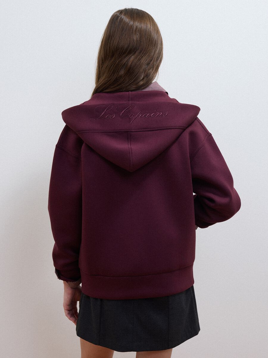 Burgundy stretch viscose full-zip sweatshirt, oversized fit_3