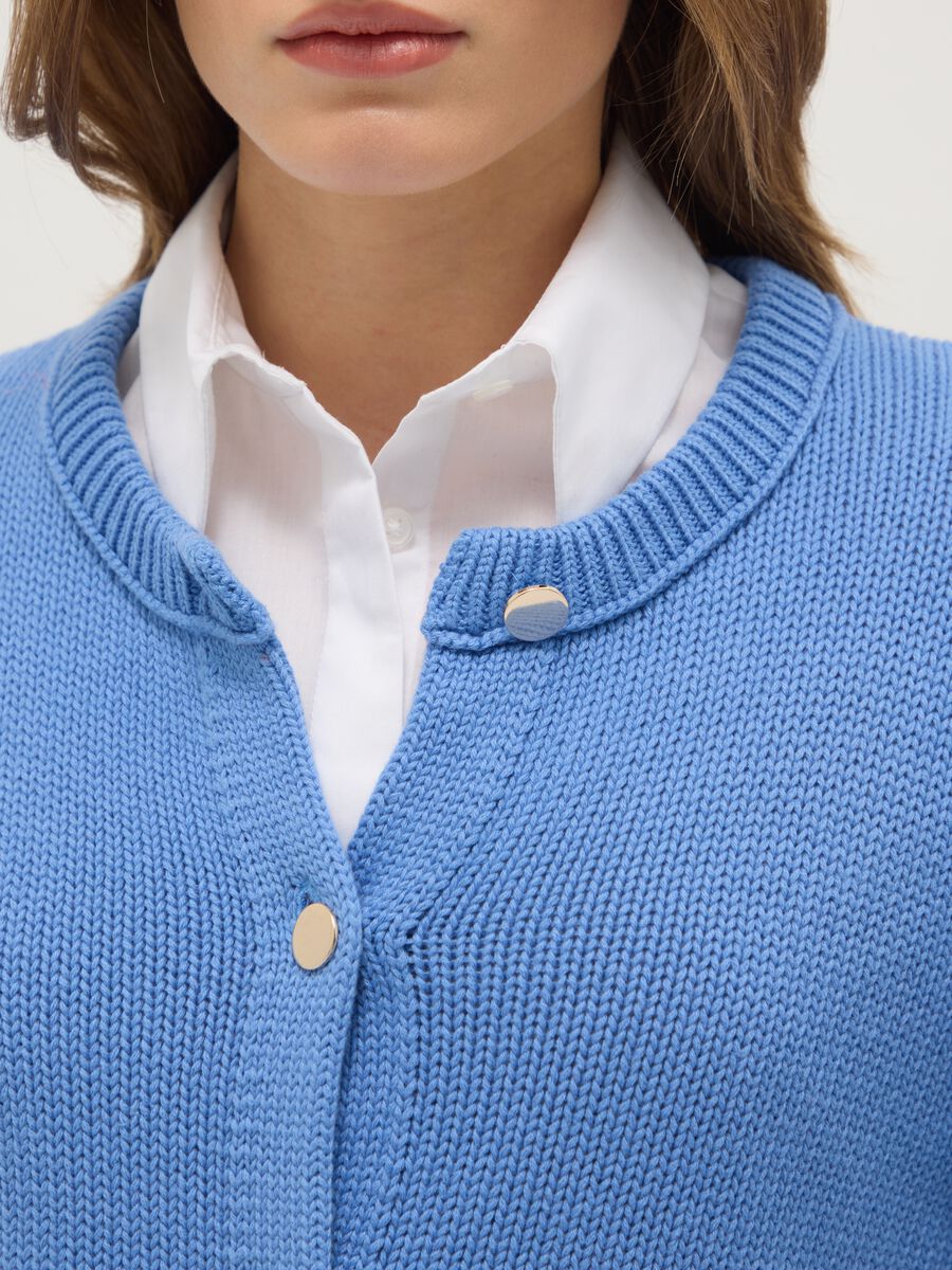 Regular fit blue cardigan in pure cotton with buttons_3