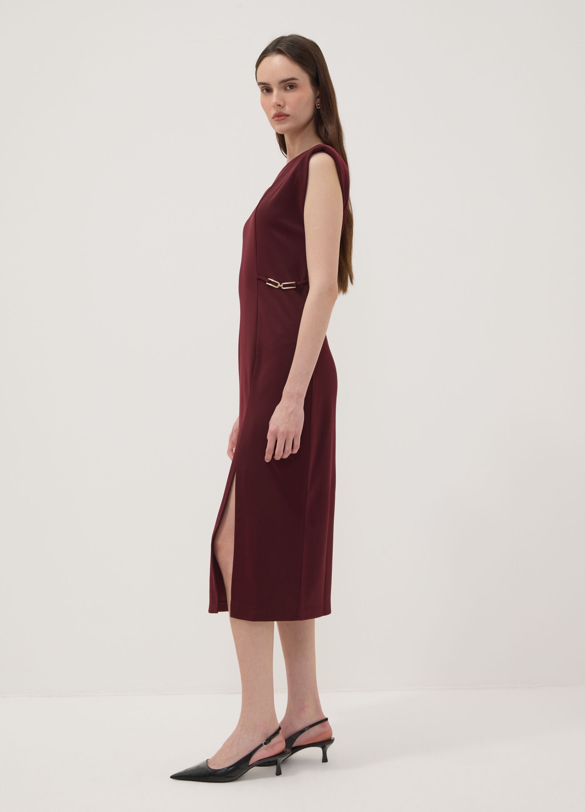 Red midi dress in stretch fabric, slim fit