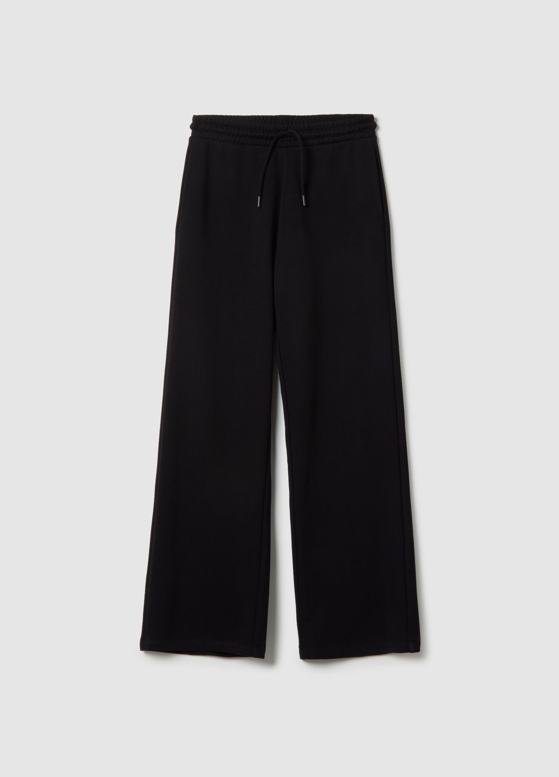 Black cotton blend regular fit trousers
