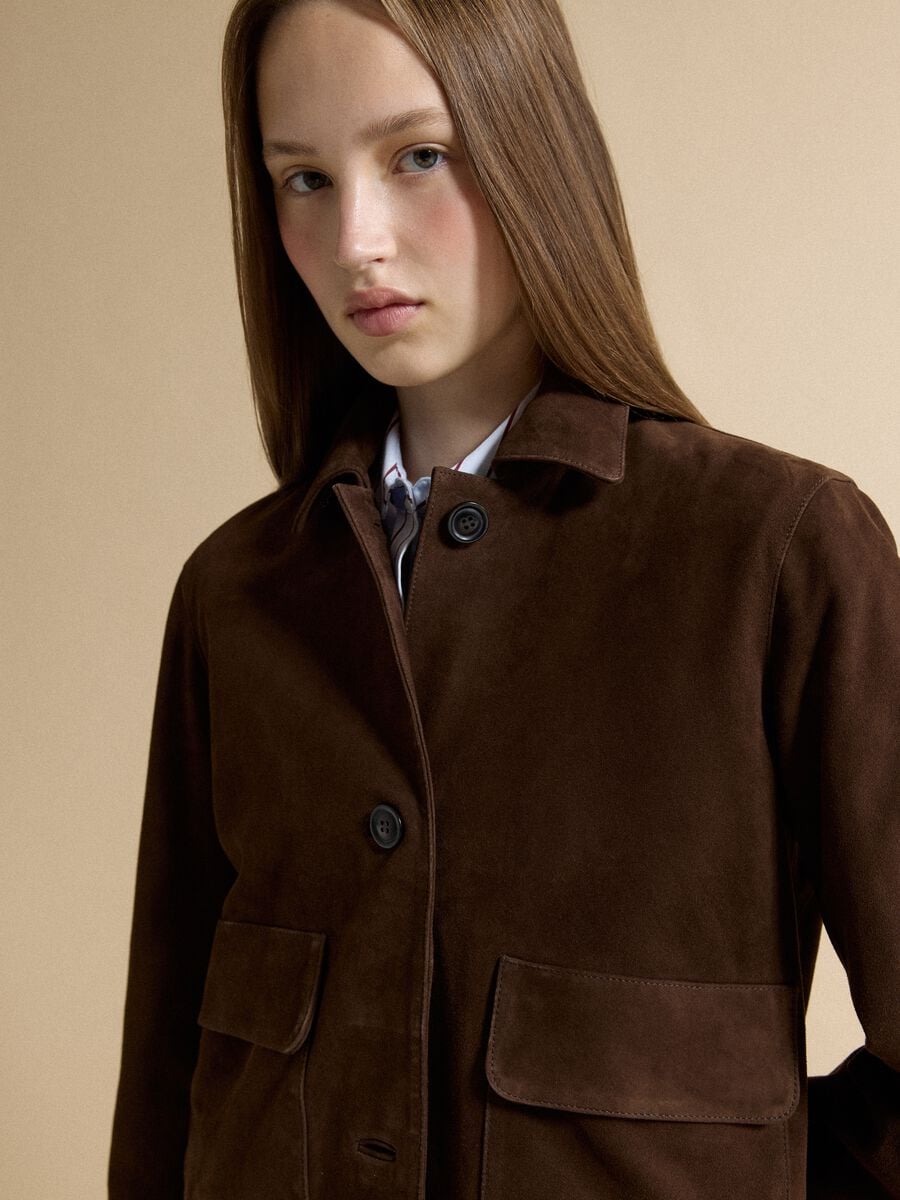Brown Genuine Leather Blazer with Regular Fit and Classic Lapels_1