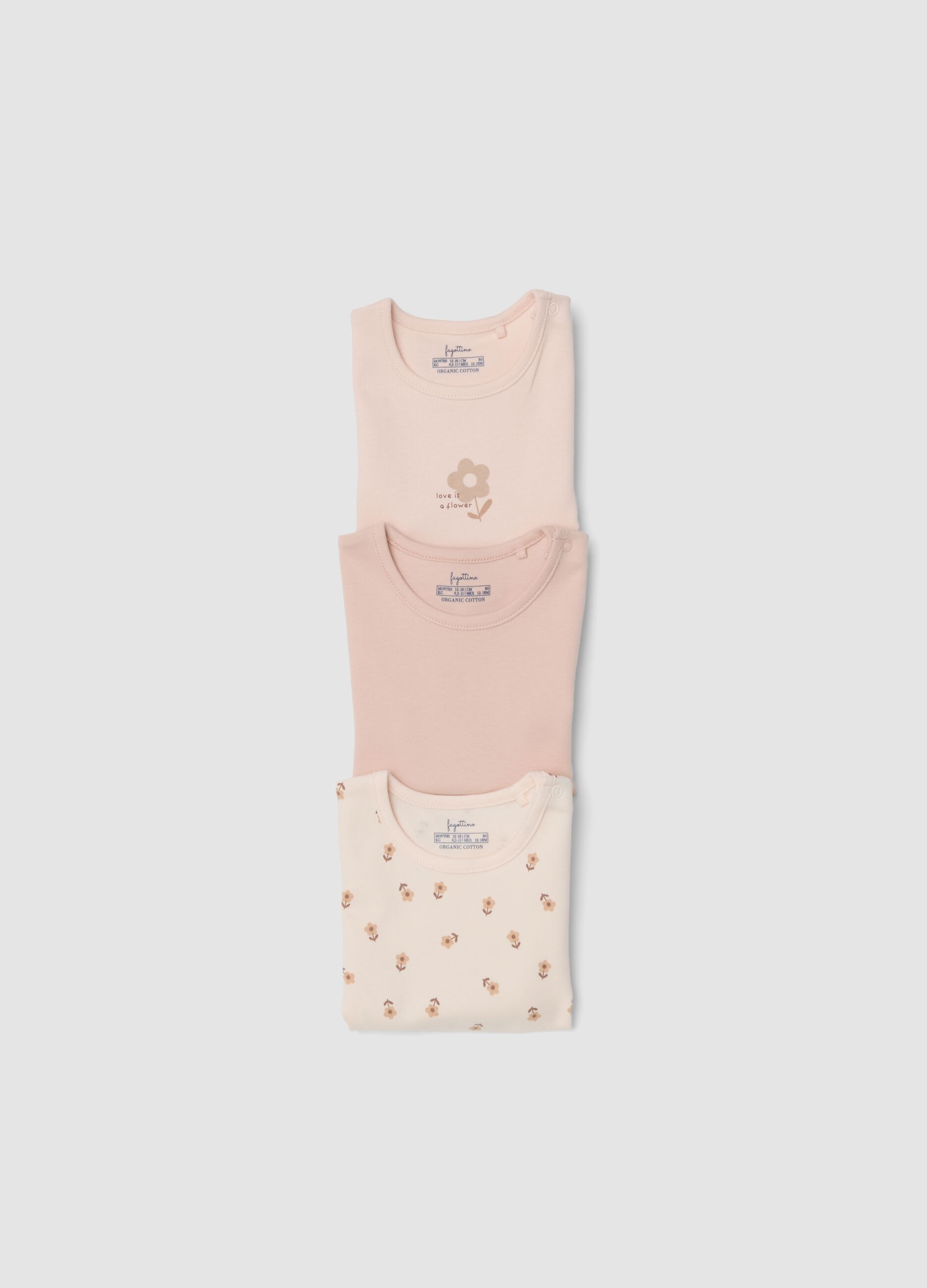 3-pack of multicolour organic cotton bodysuits with print for baby girl