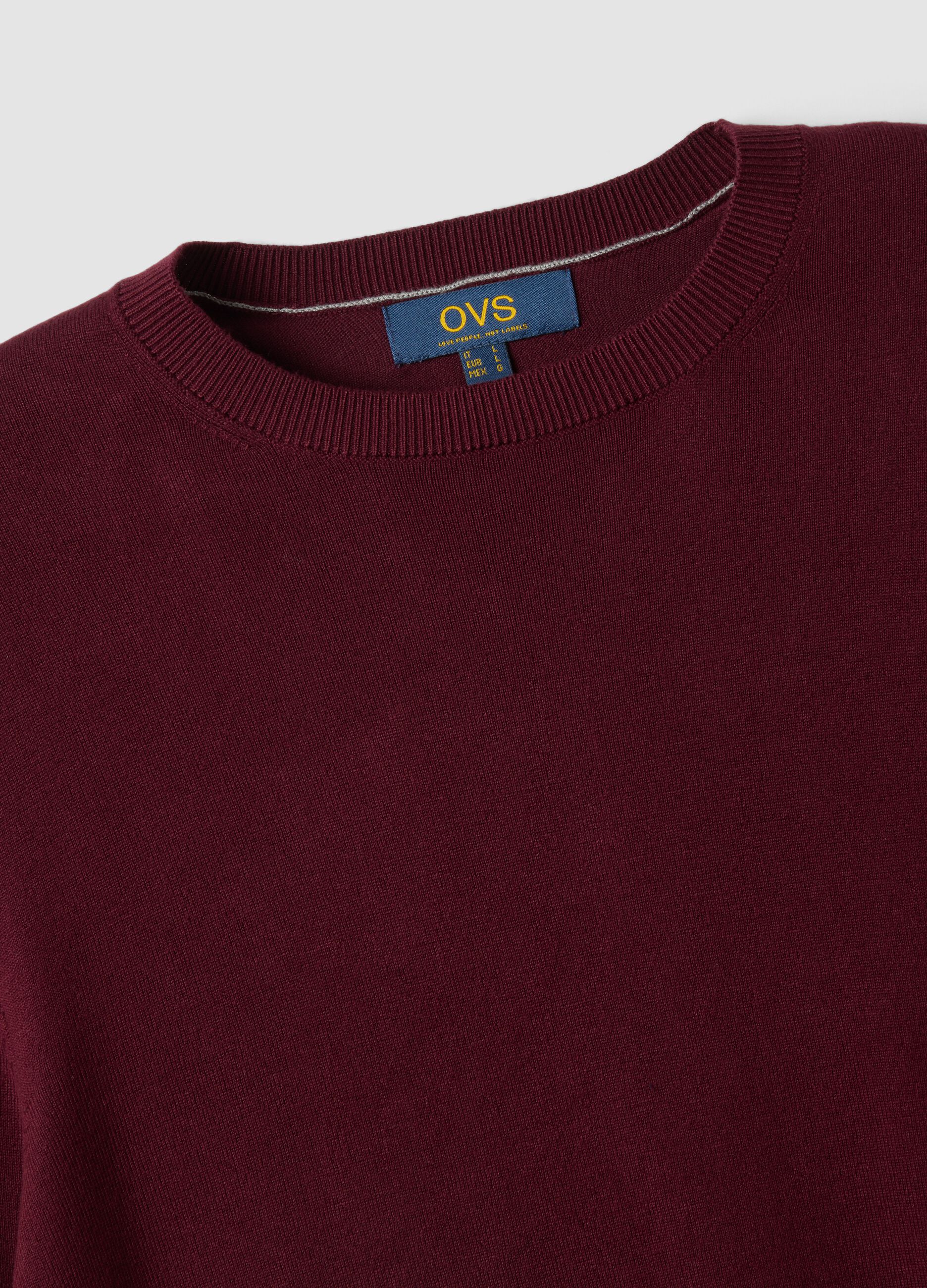 Burgundy crew neck viscose-blend jumper, regular fit