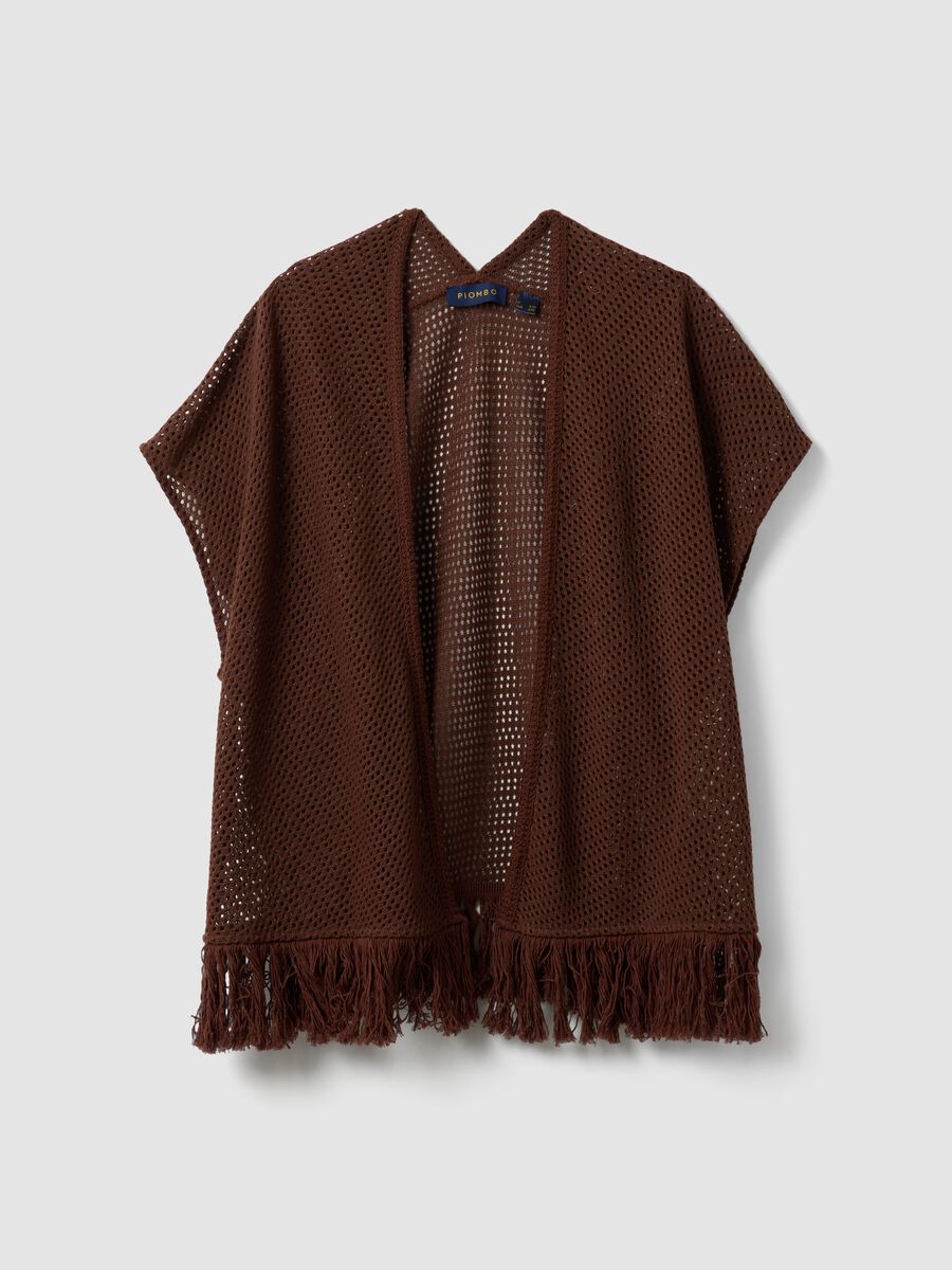Cardigan marrone in crochet di misto viscosa con frange regular fit_4