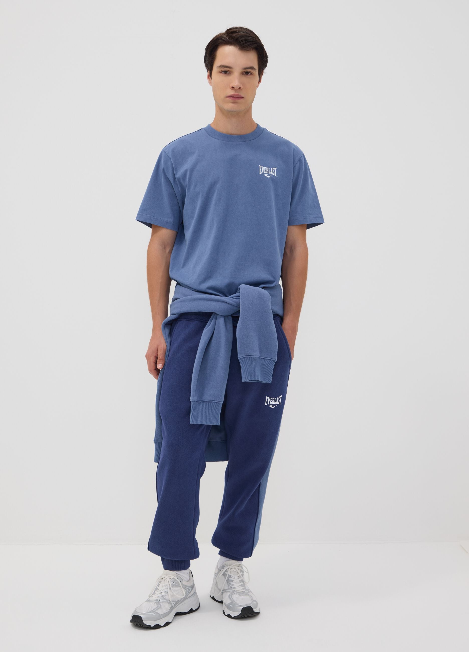 Blue pure cotton short-sleeve logo T-shirt