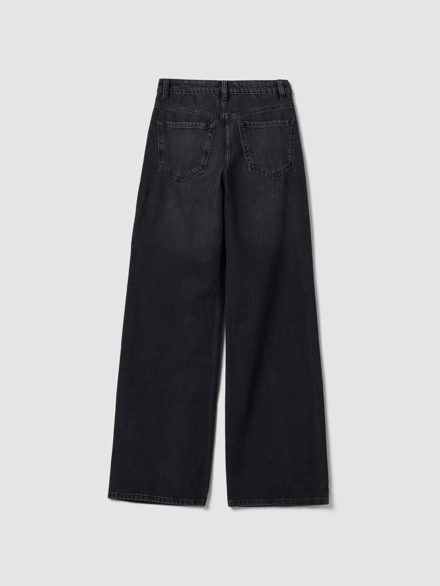 Black pure cotton wide-leg jeans with studs_5