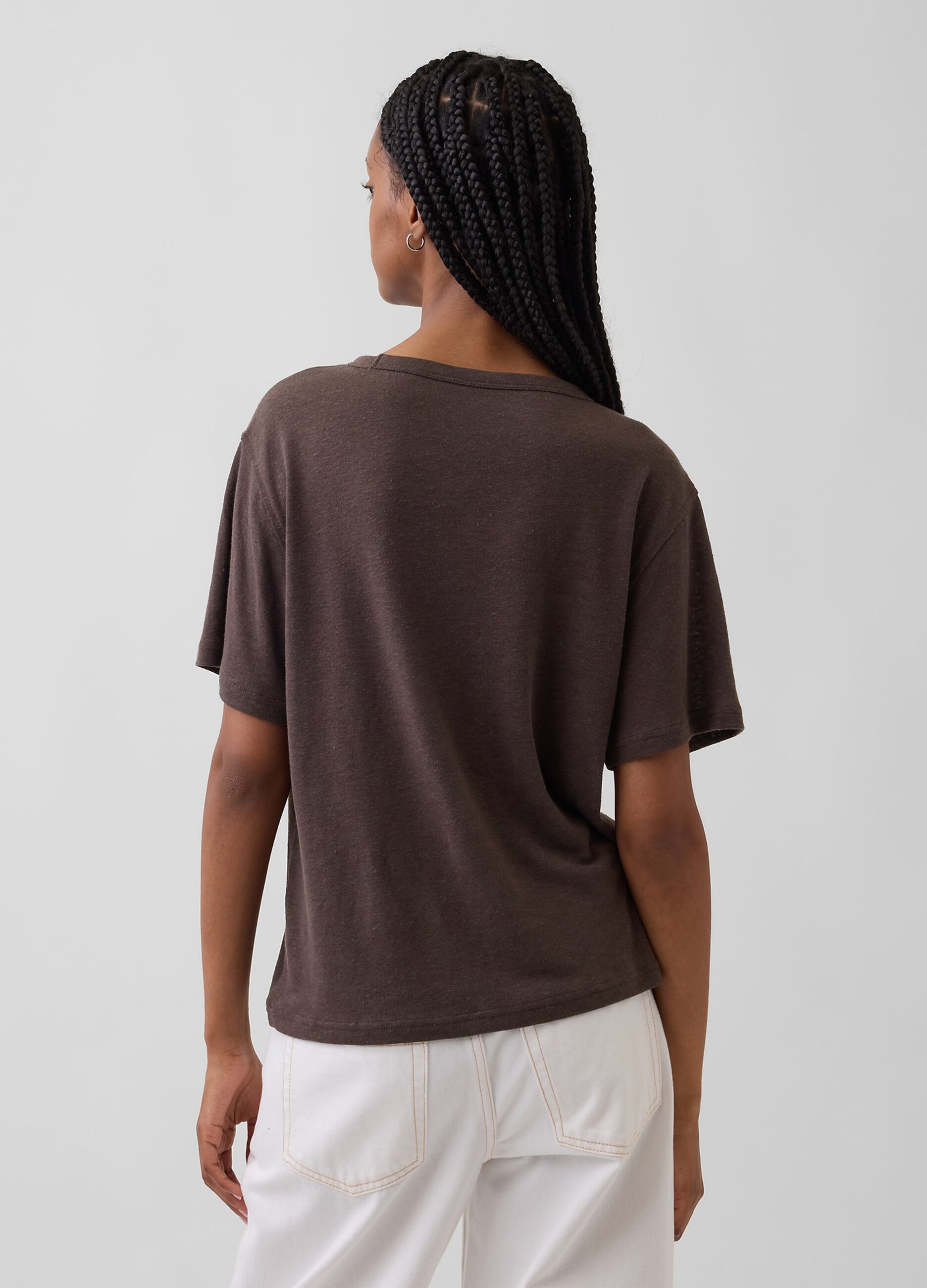 T-shirt a maniche corte in misto lino