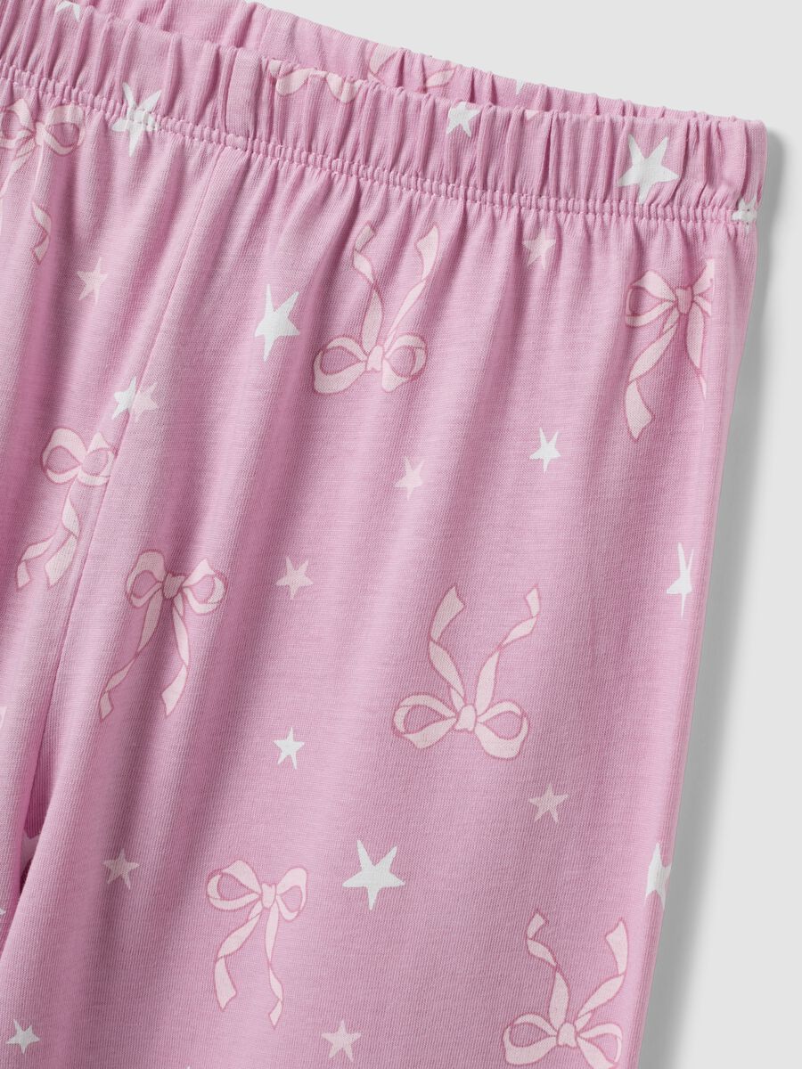 Pink organic cotton jersey pyjamas with bow print_3