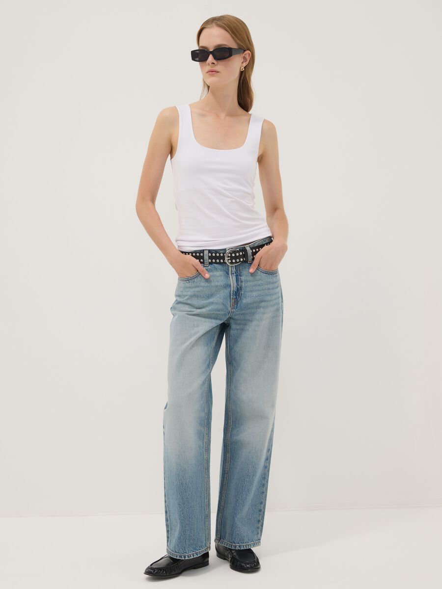 White fitted stretch-cotton tank top_2