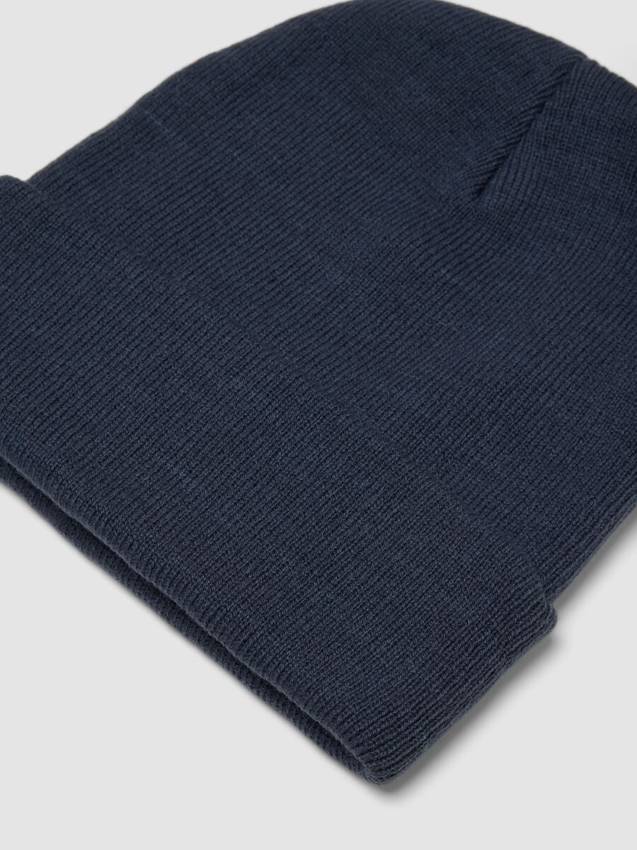 Blue jersey knit beanie with turn-up_1
