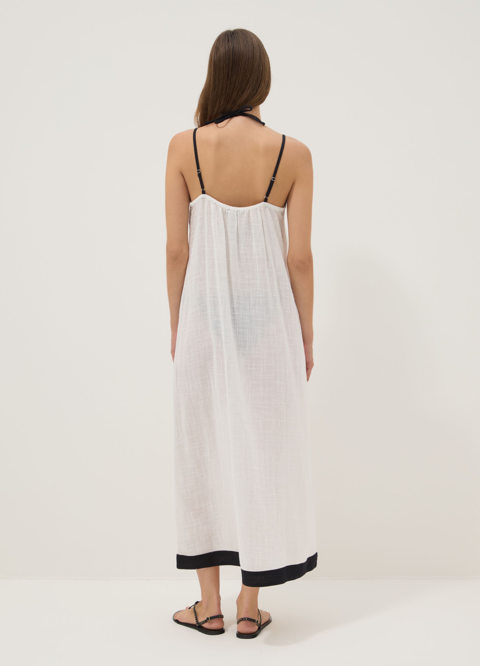 Long white cotton-viscose blend beach cover-up