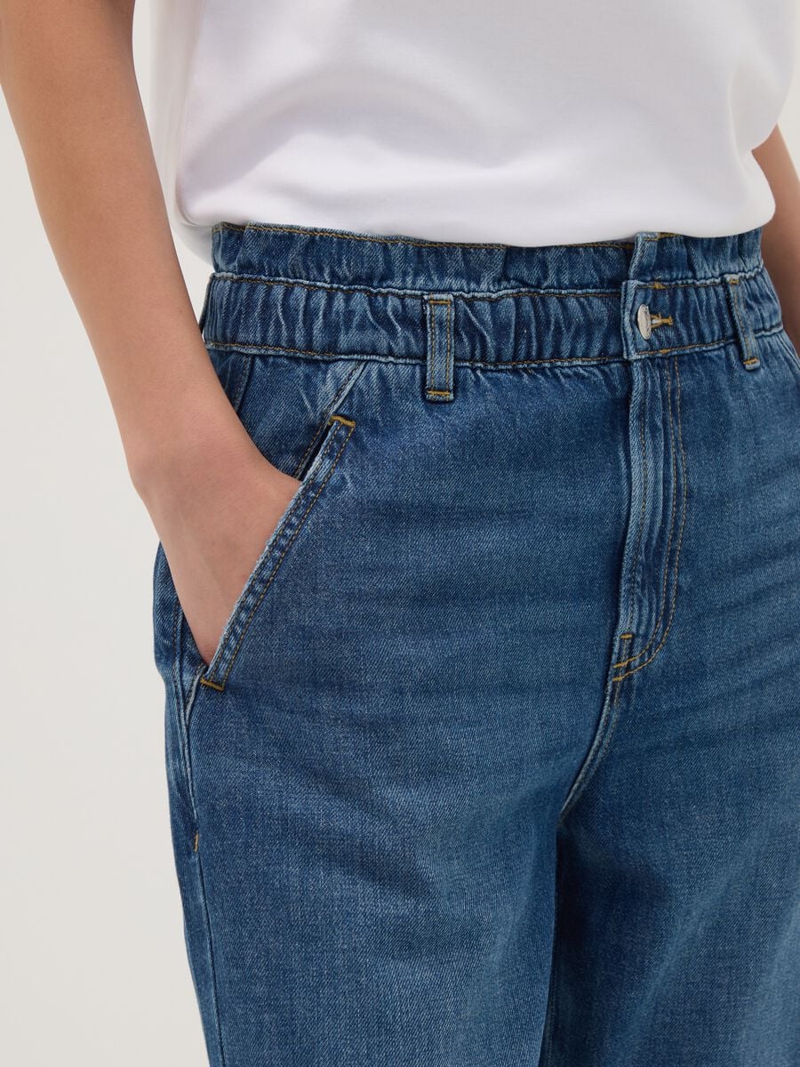 Blue pure cotton denim jeans with paperbag waist, baggy fit_3