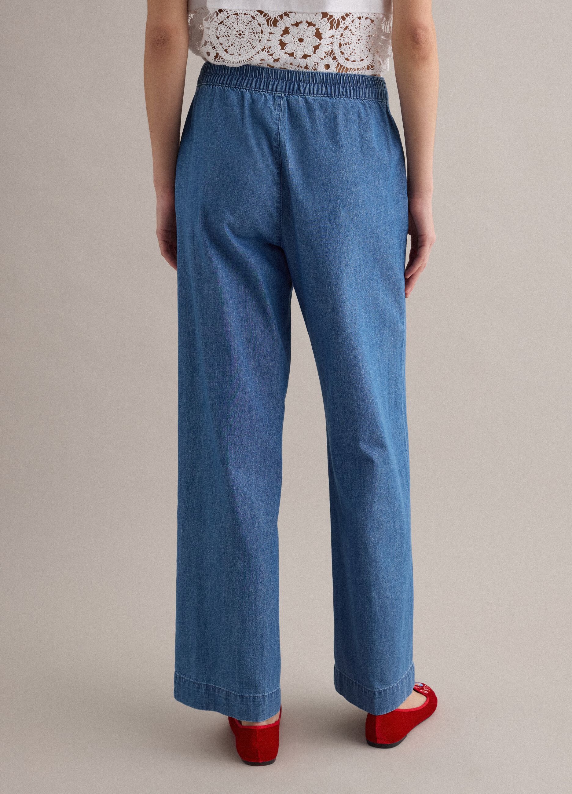 Wide-leg blue cotton trousers