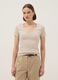 Beige Stretch Cotton Regular Fit T-shirt Deep V_1