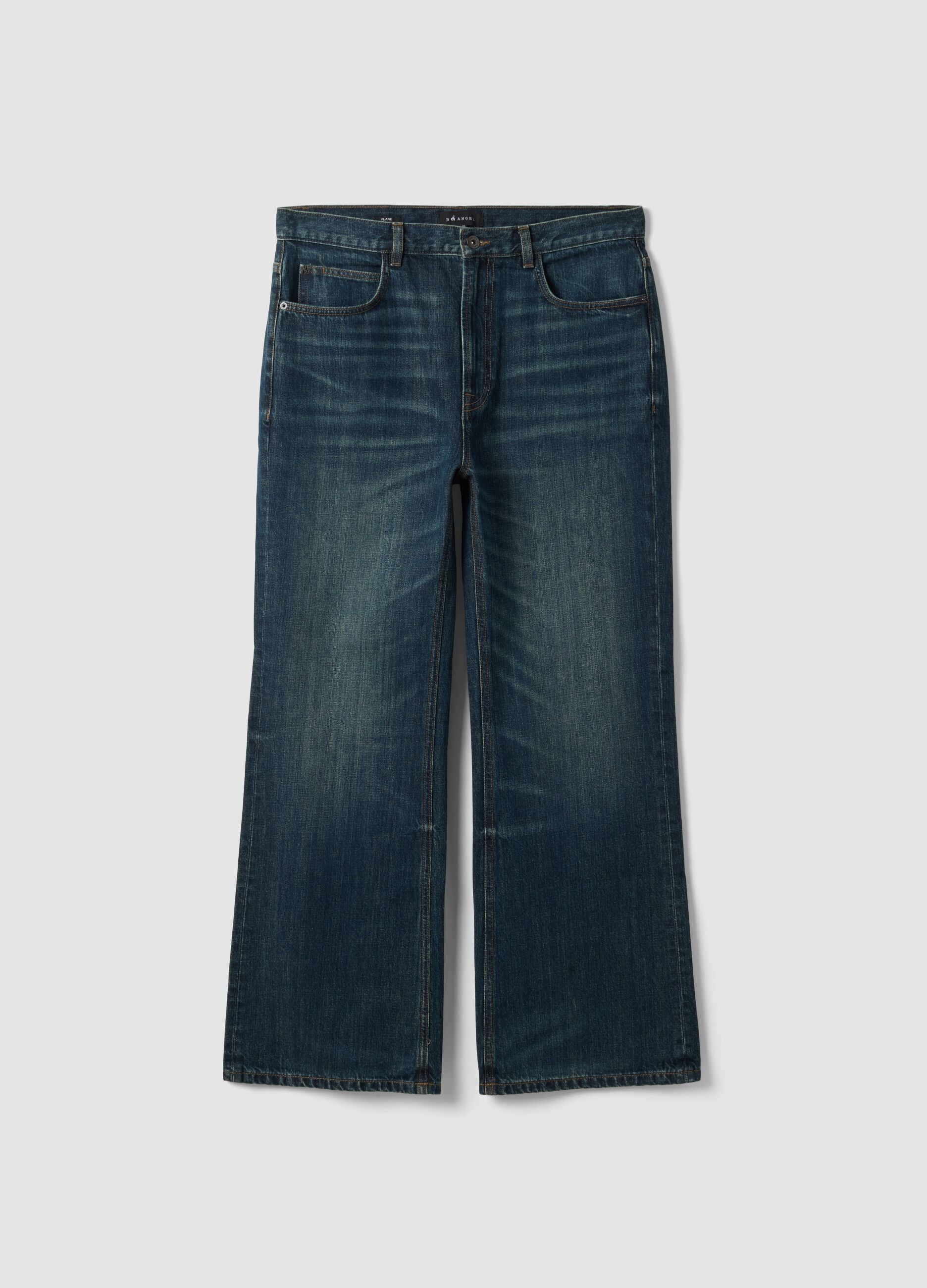 Blue pure cotton denim jeans with flare fit