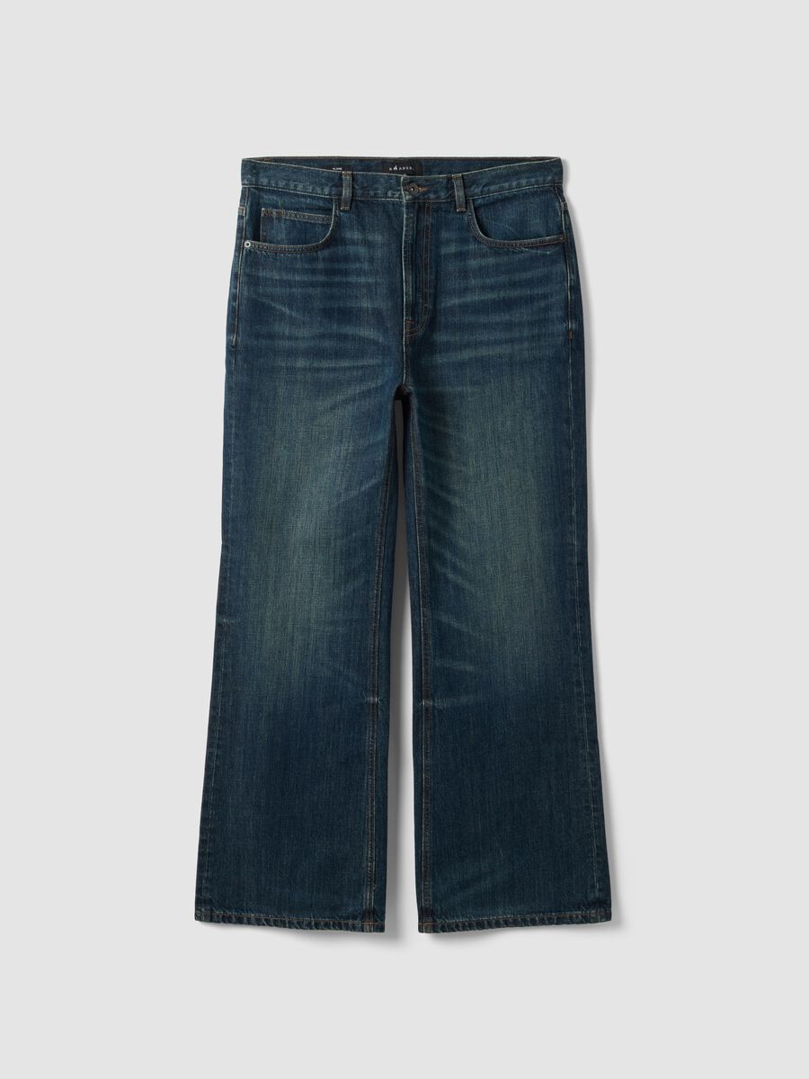 Jeans denim blu in puro cotone flare fit_0