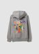 Grey hooded sweatshirt in cotton blend with One Piece print, oversized fit_5