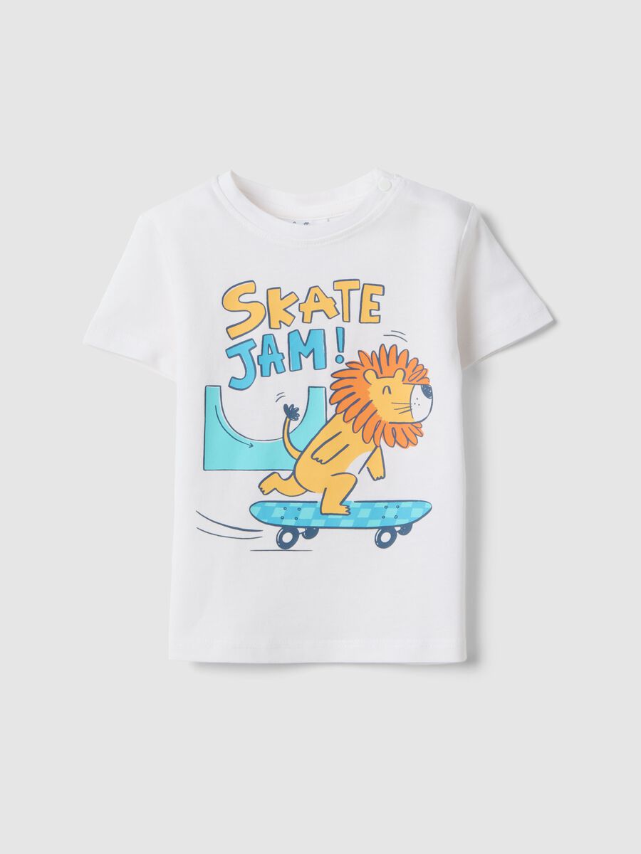 Boy's white pure cotton T-shirt regular fit with skater print_0
