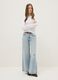 Blue wide leg pure cotton jeans with rips_0