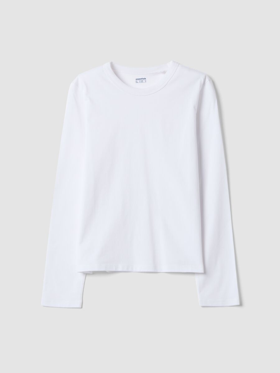 White long-sleeve pure cotton jersey T-shirt, regular fit_0