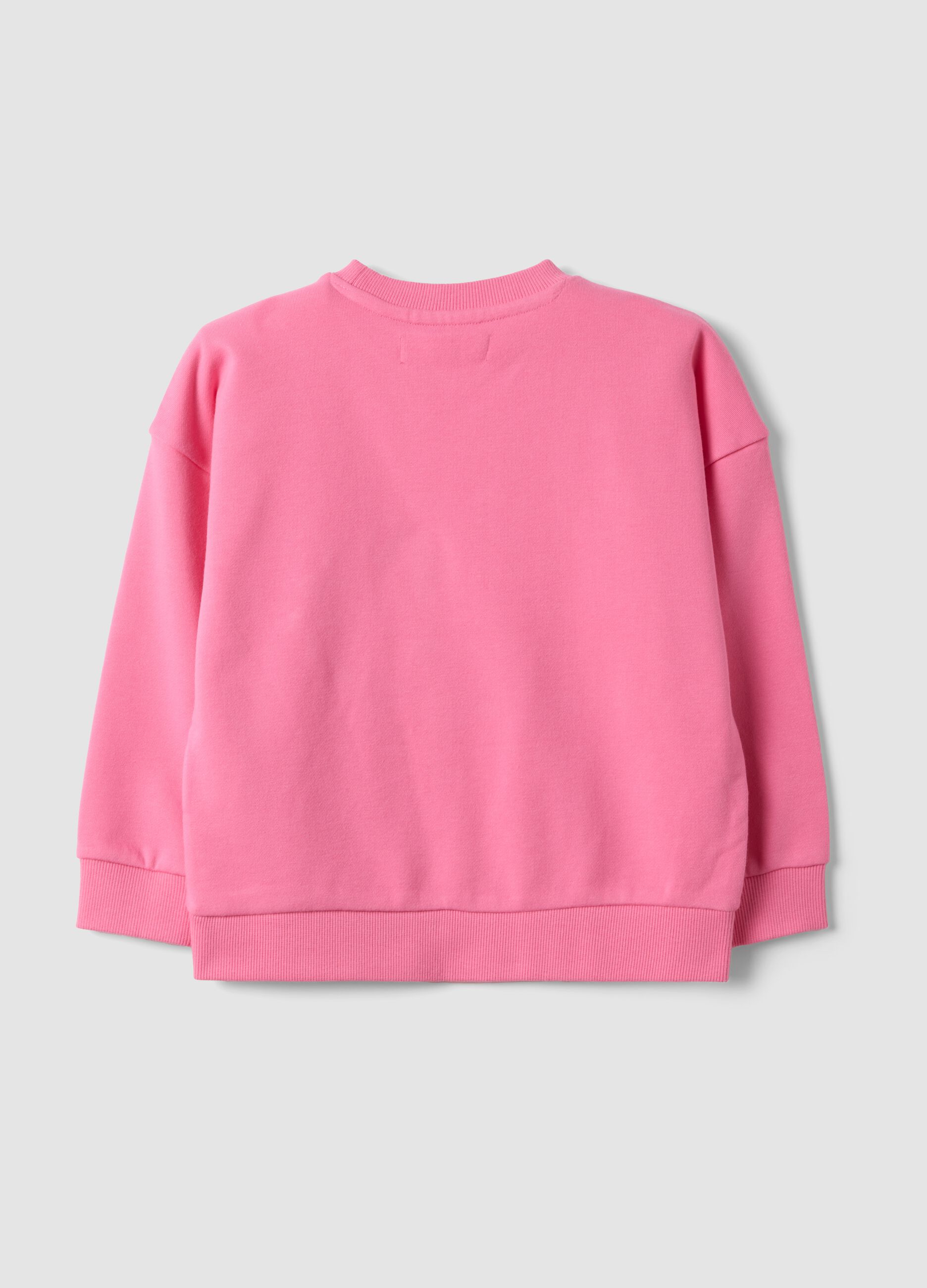 Pink cotton-blend sweatshirt with crew neck, rainbow print and floral details