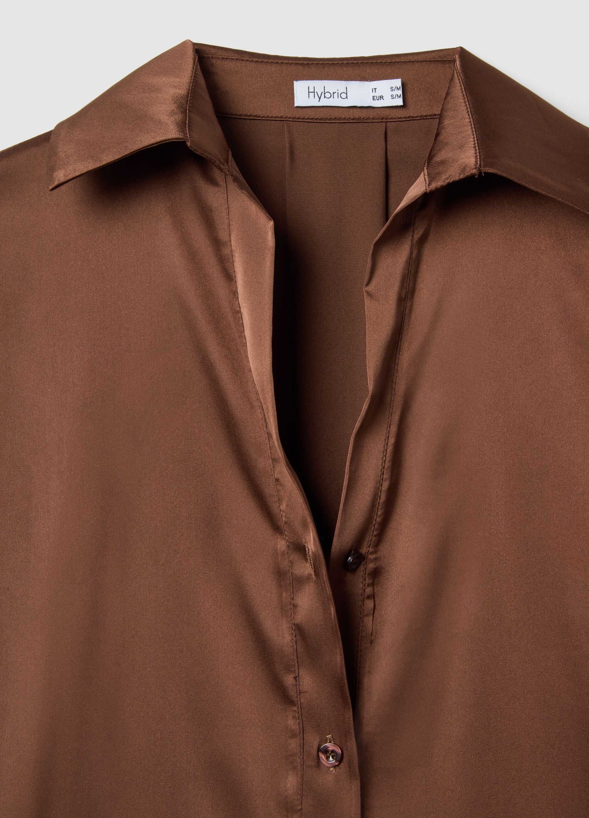Brown Satin Regular Fit Blouse