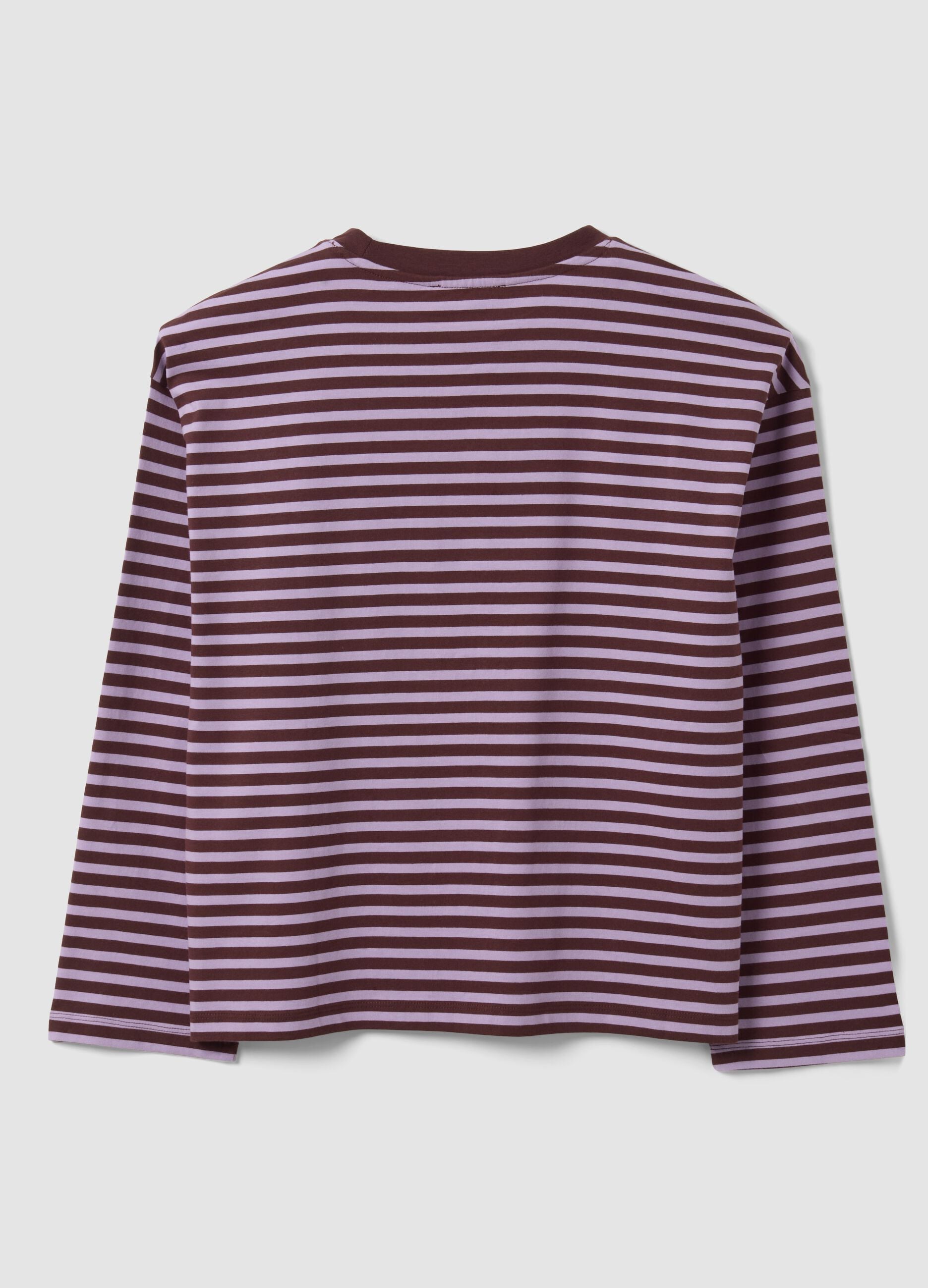 Purple striped pure cotton relaxed-fit crew-neck T-shirt
