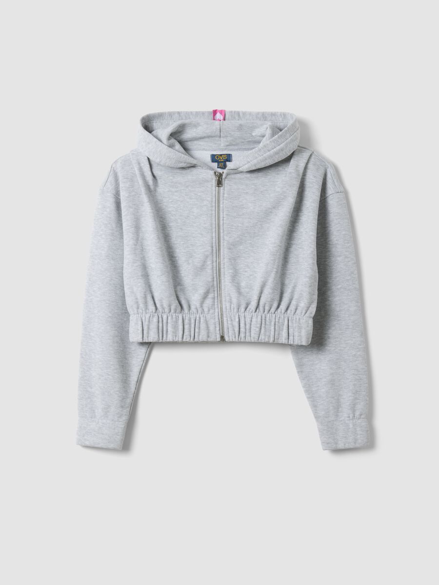 Girls&rsquo; cropped grey cotton-blend hoodie_0