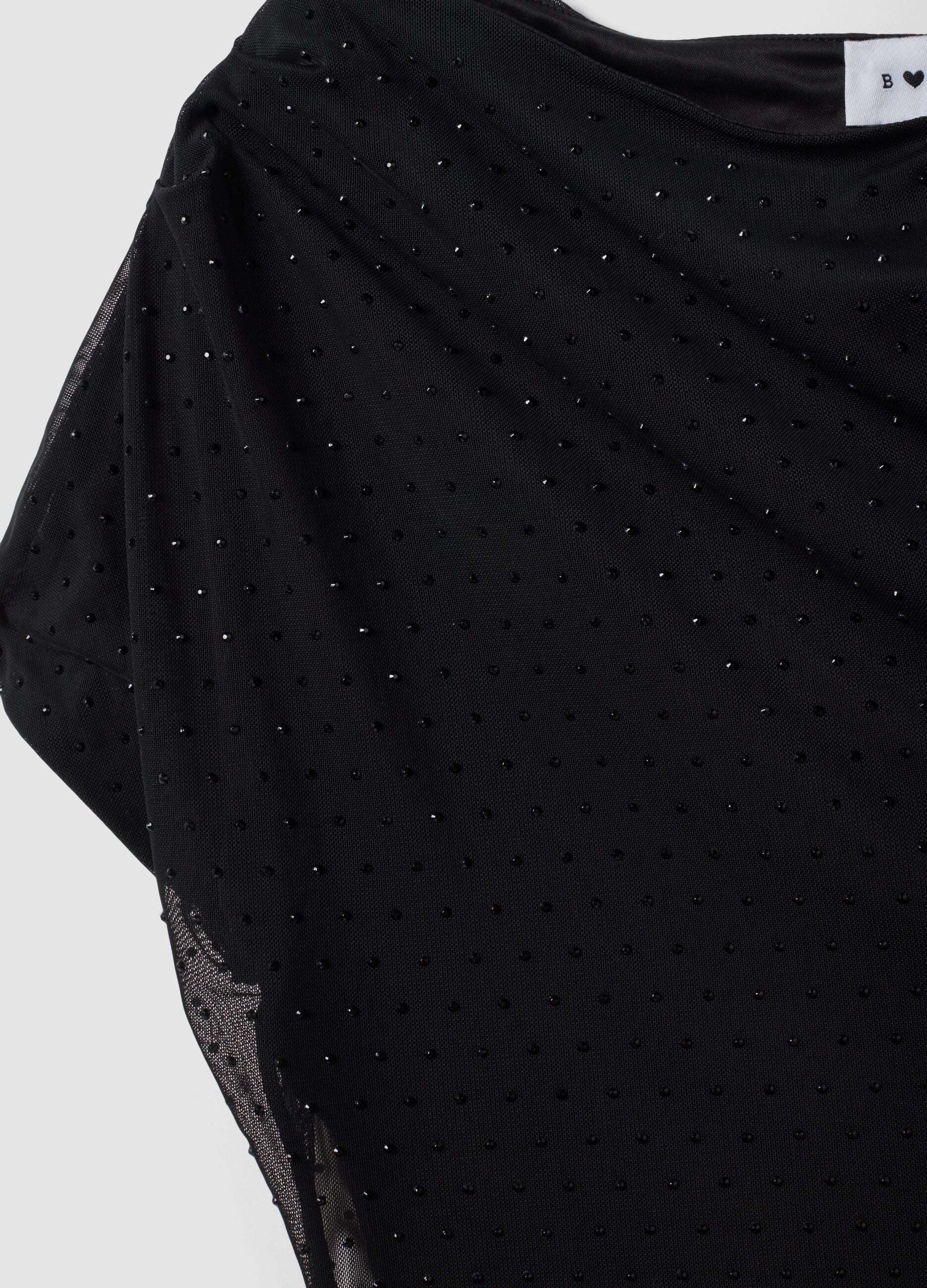 Black stretch dress with draped detail, regular fit