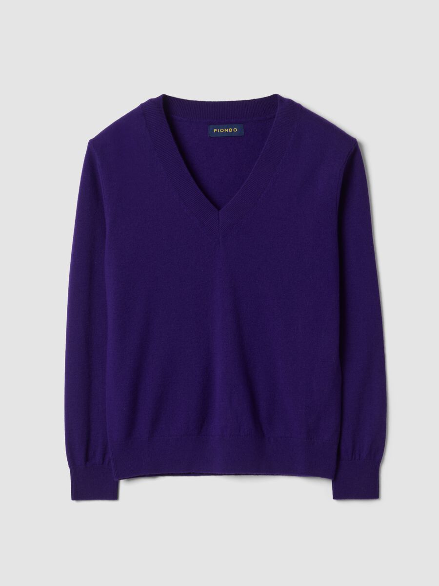 Purple pure wool jumper with deep V-neck_0
