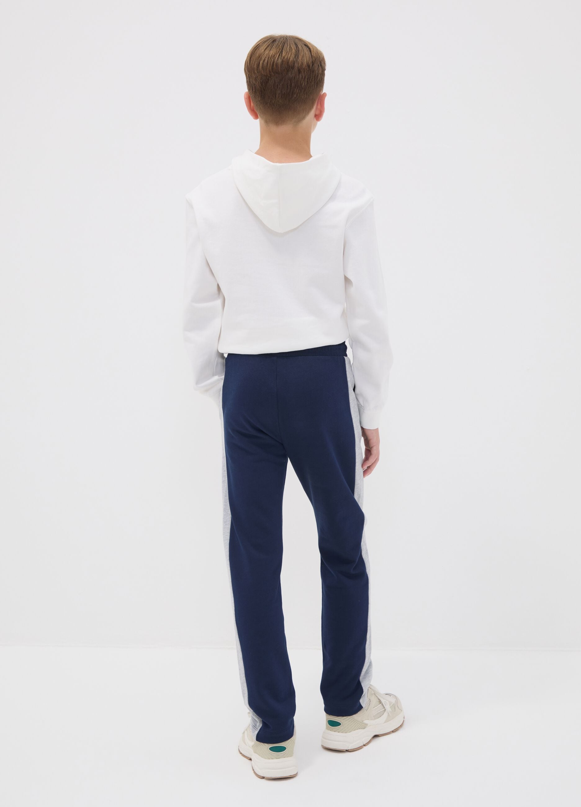 Blue pure cotton joggers with side stripes for boys