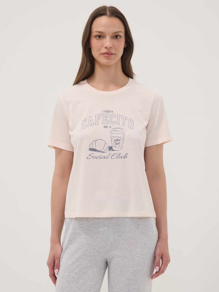 Pink pure organic cotton pyjamas with grey regular-fit bottoms_1