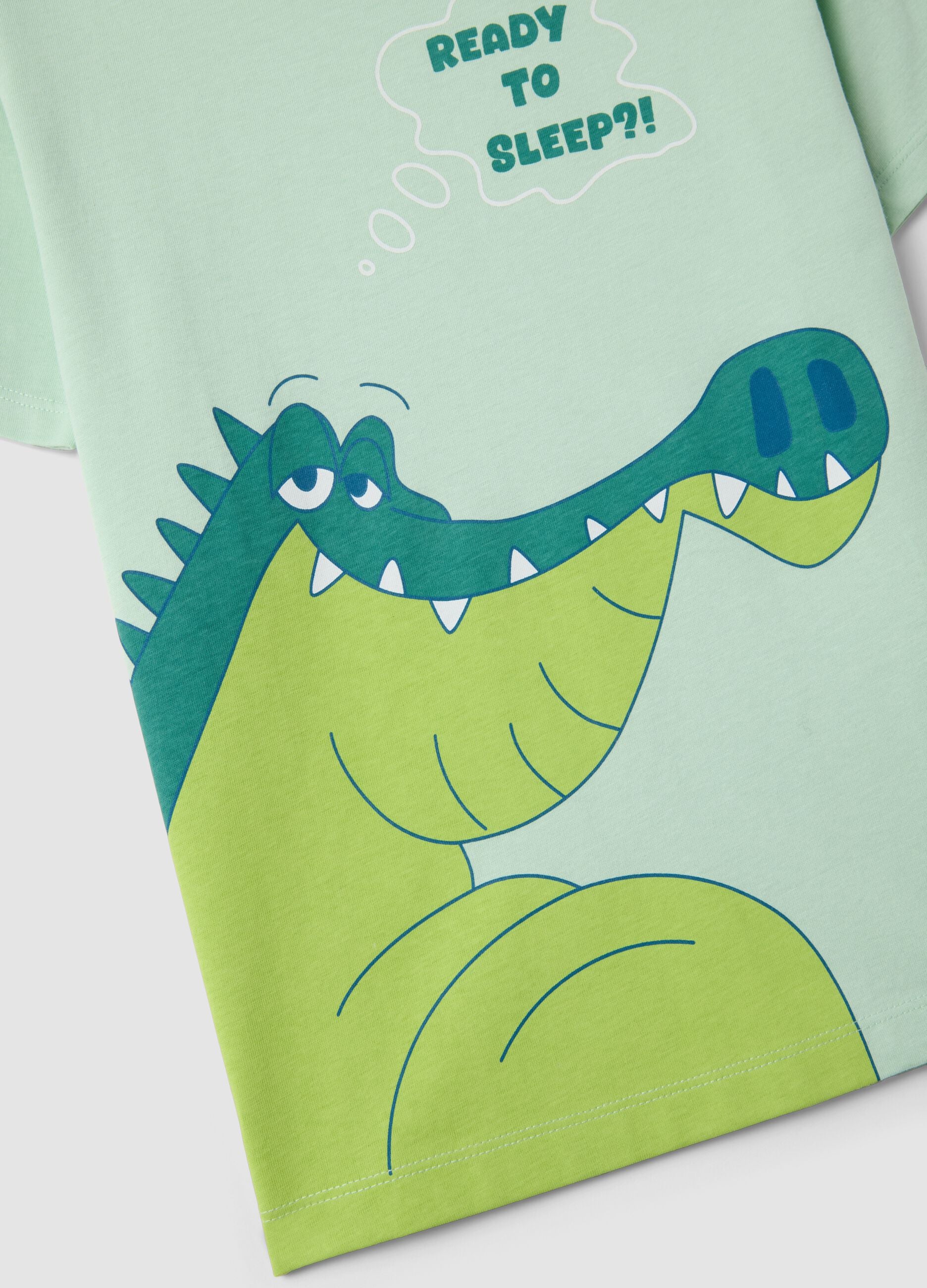 Children's green pure cotton pyjamas regular fit with print