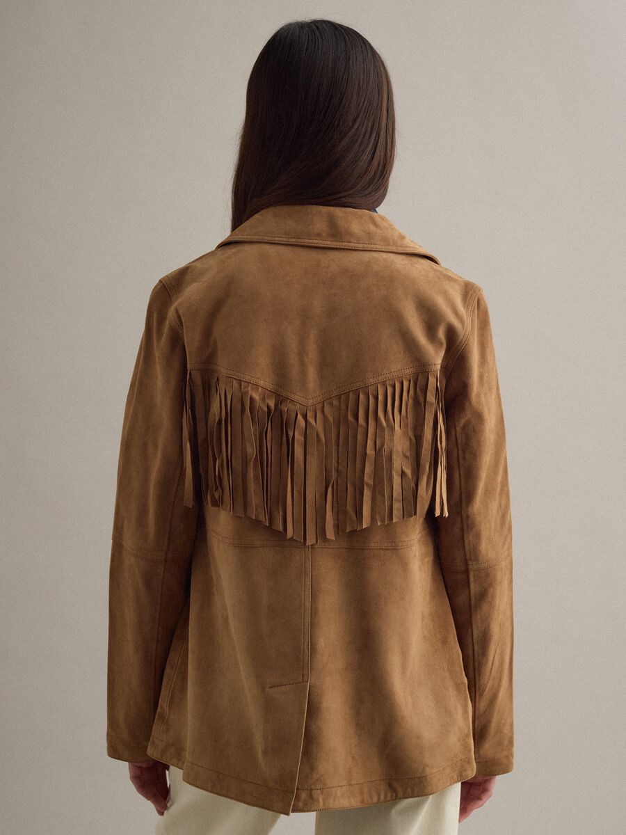 Brown genuine leather jacket regular fit with fringes_2