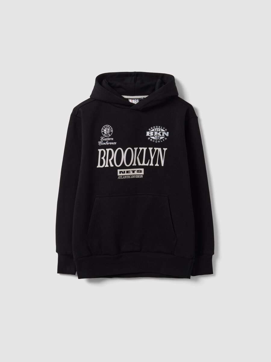 Black cotton-blend hoodie with Brooklyn Nets print for boys_0