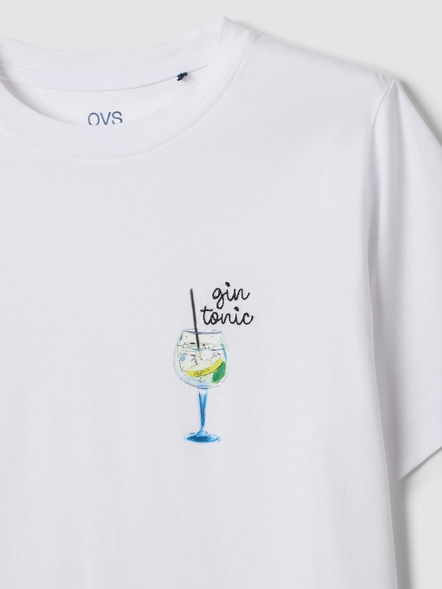White pure cotton T-shirt with print, regular fit_5