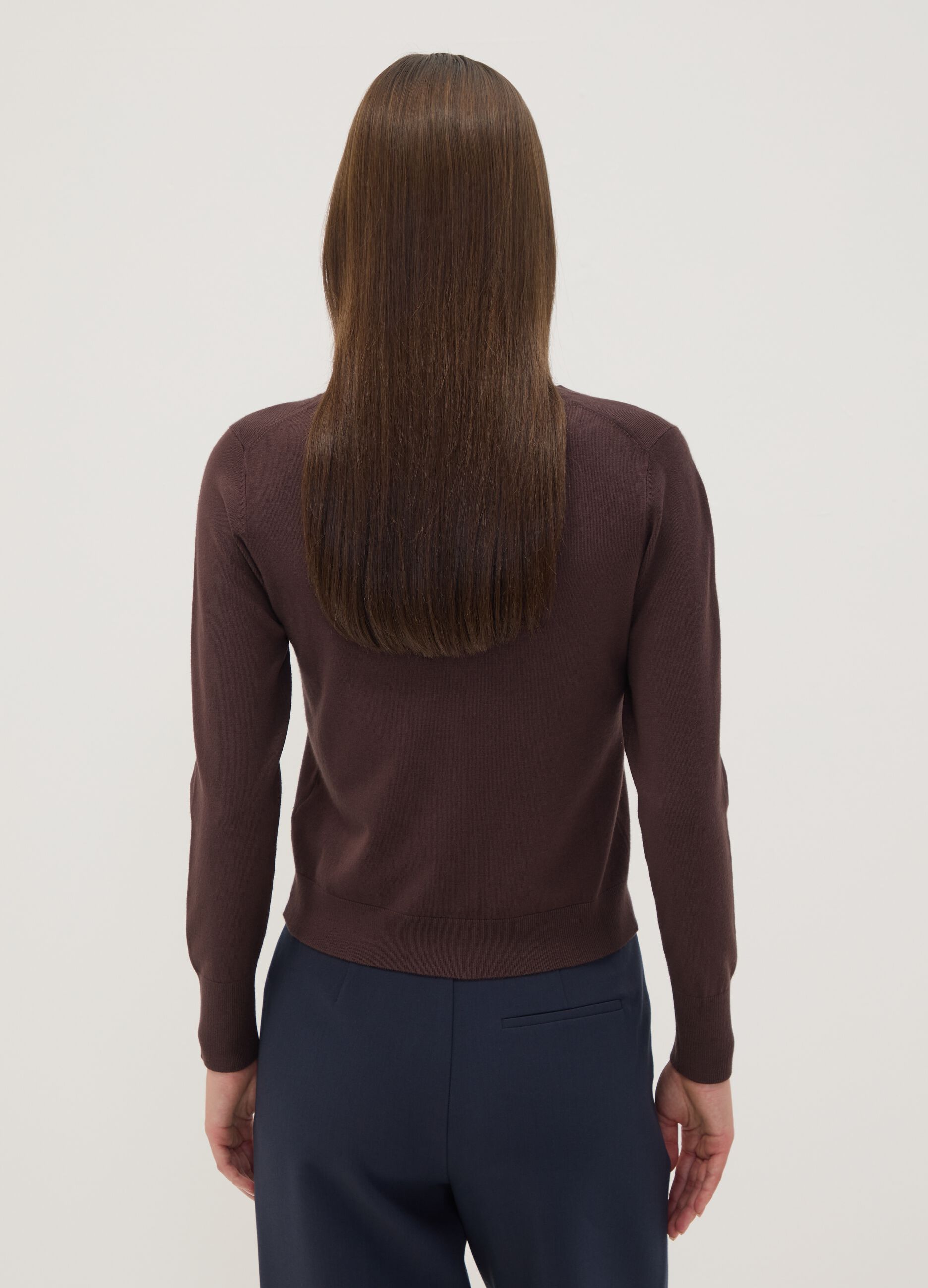 Brown viscose-blend crew-neck top