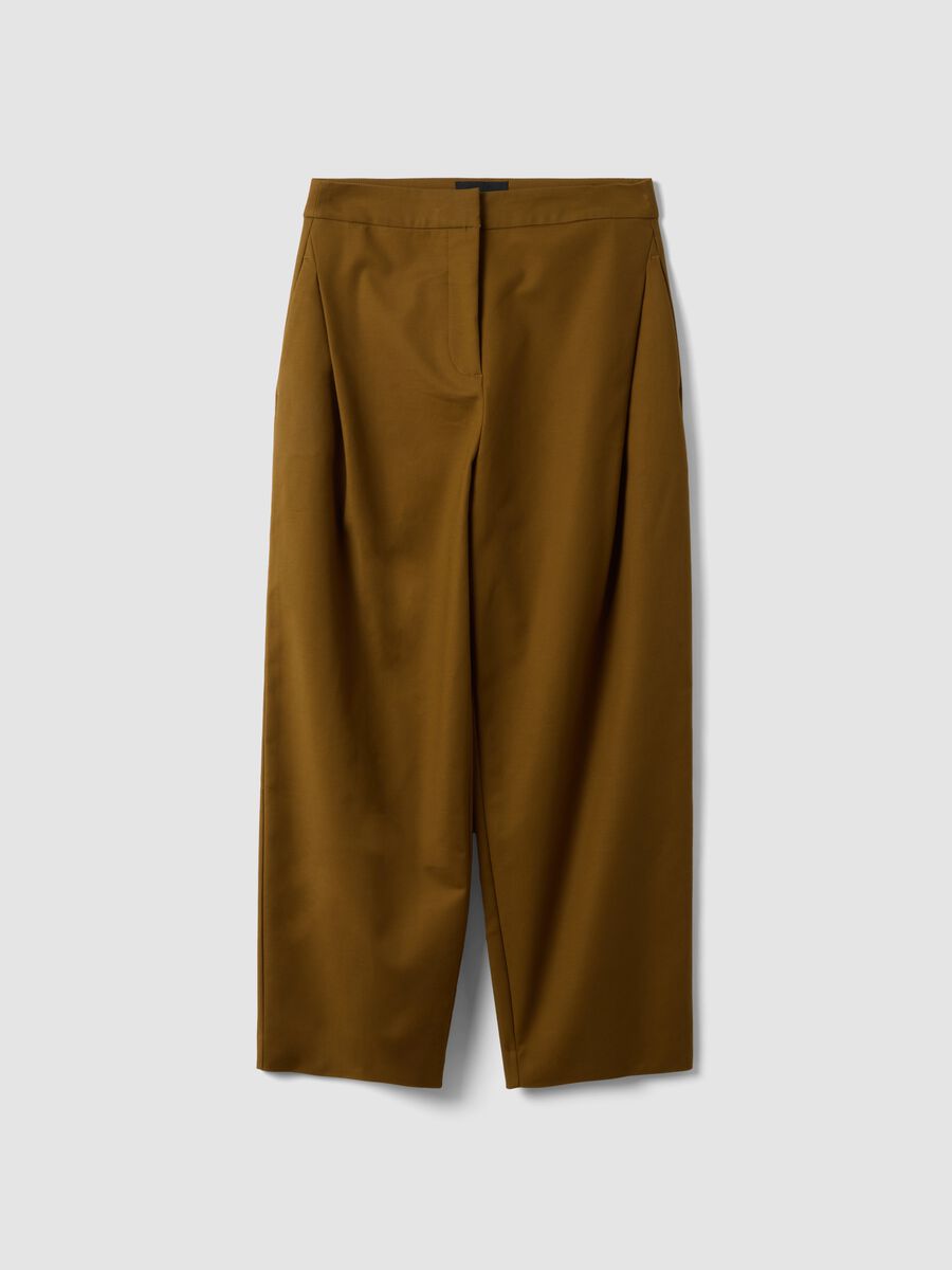 Brown stretch-cotton formal barrel-fit trousers_4