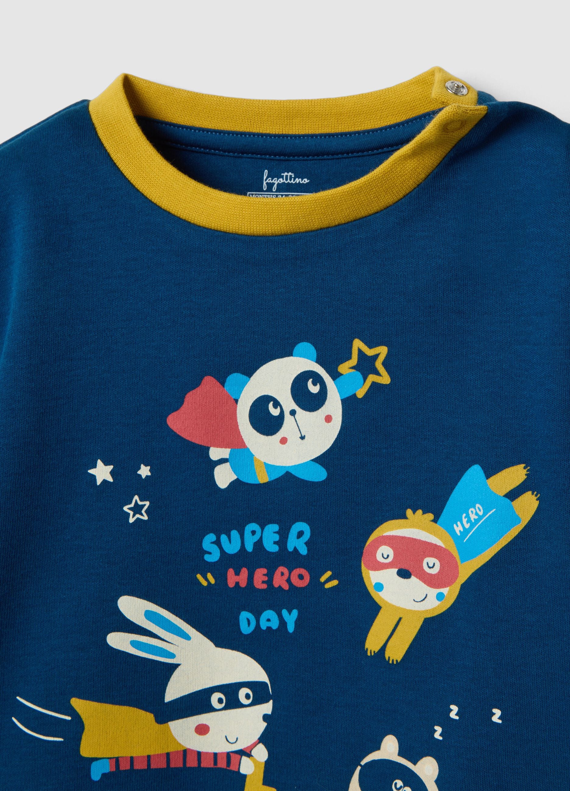 Newborn Regular Fit Multicolour Pure Cotton Pyjamas with Superheroes