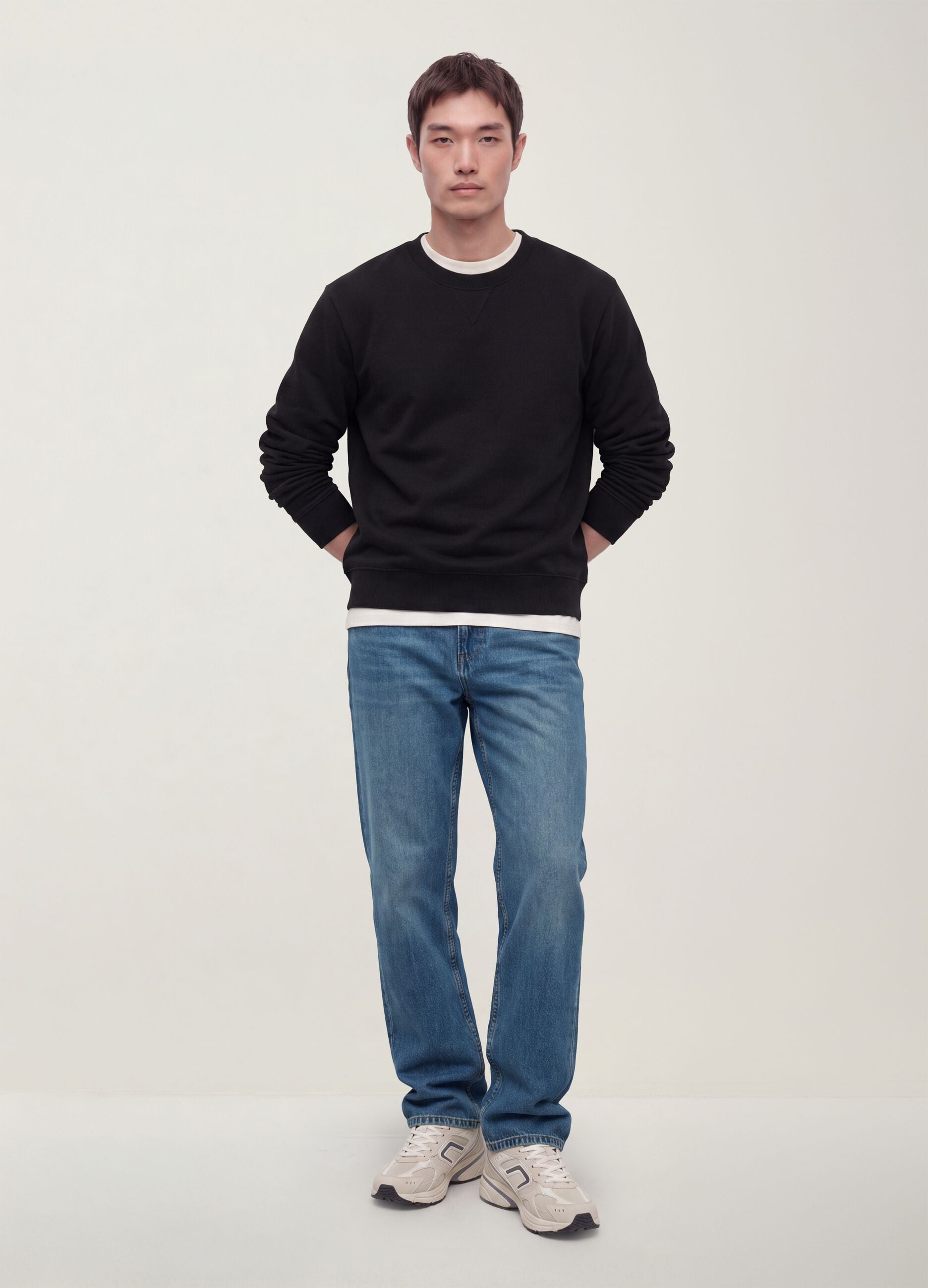 Light blue pure cotton straight-fit denim jeans