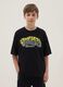 Black pure cotton T-shirt with front print_0