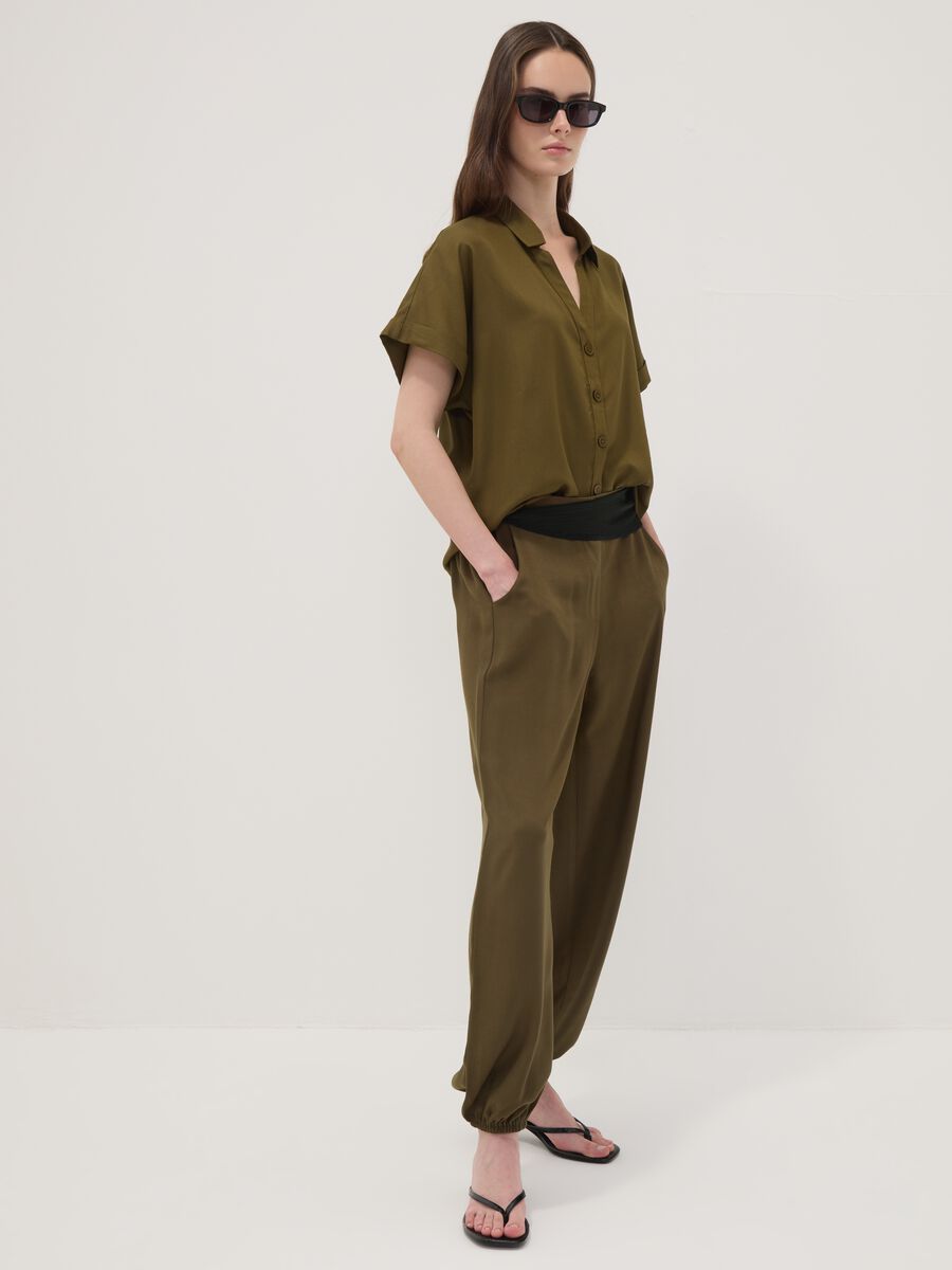 Green pure viscose trousers with elasticated cuffs, regular fit_0