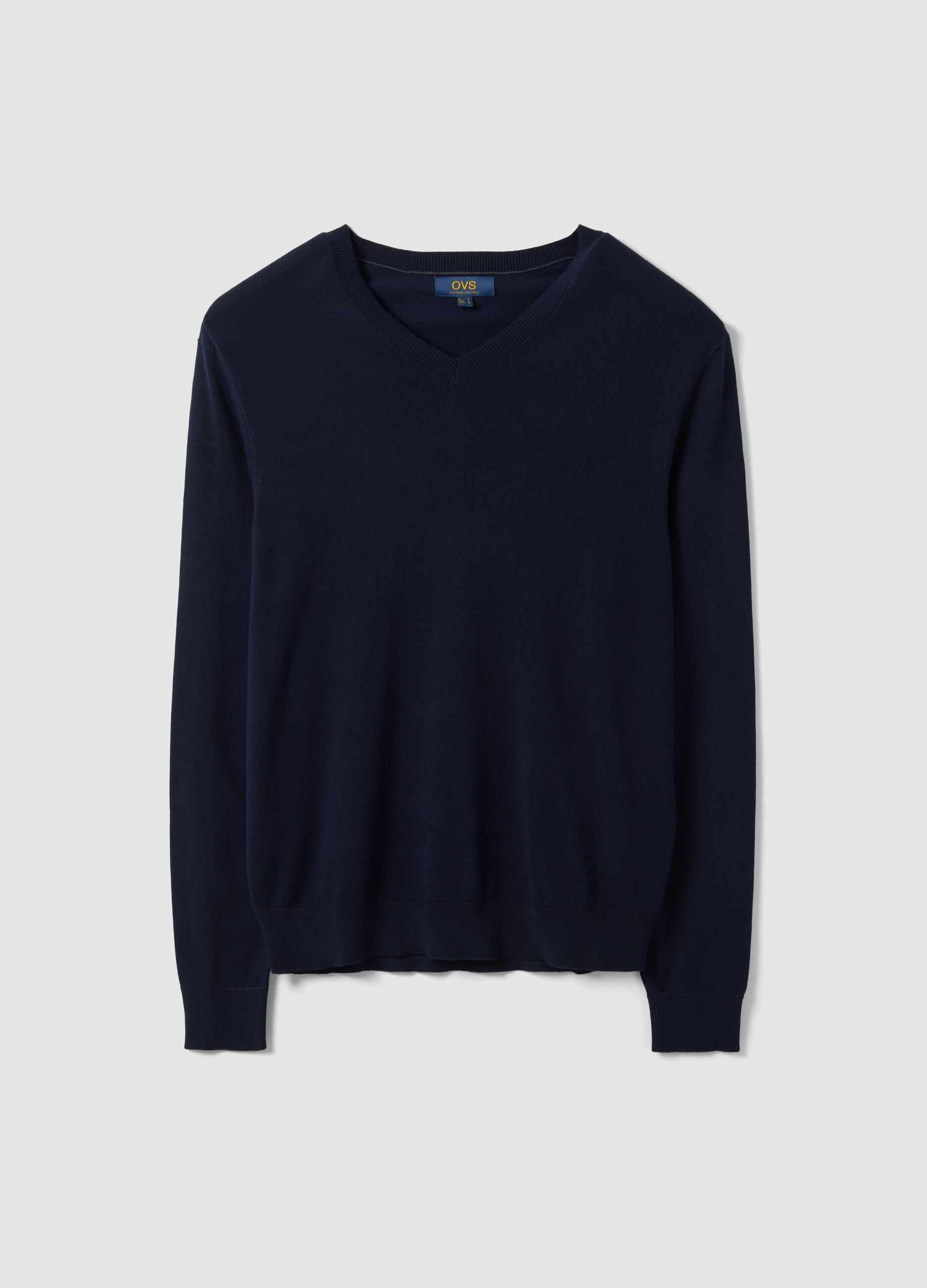Blue viscose-blend V-neck jumper, regular fit