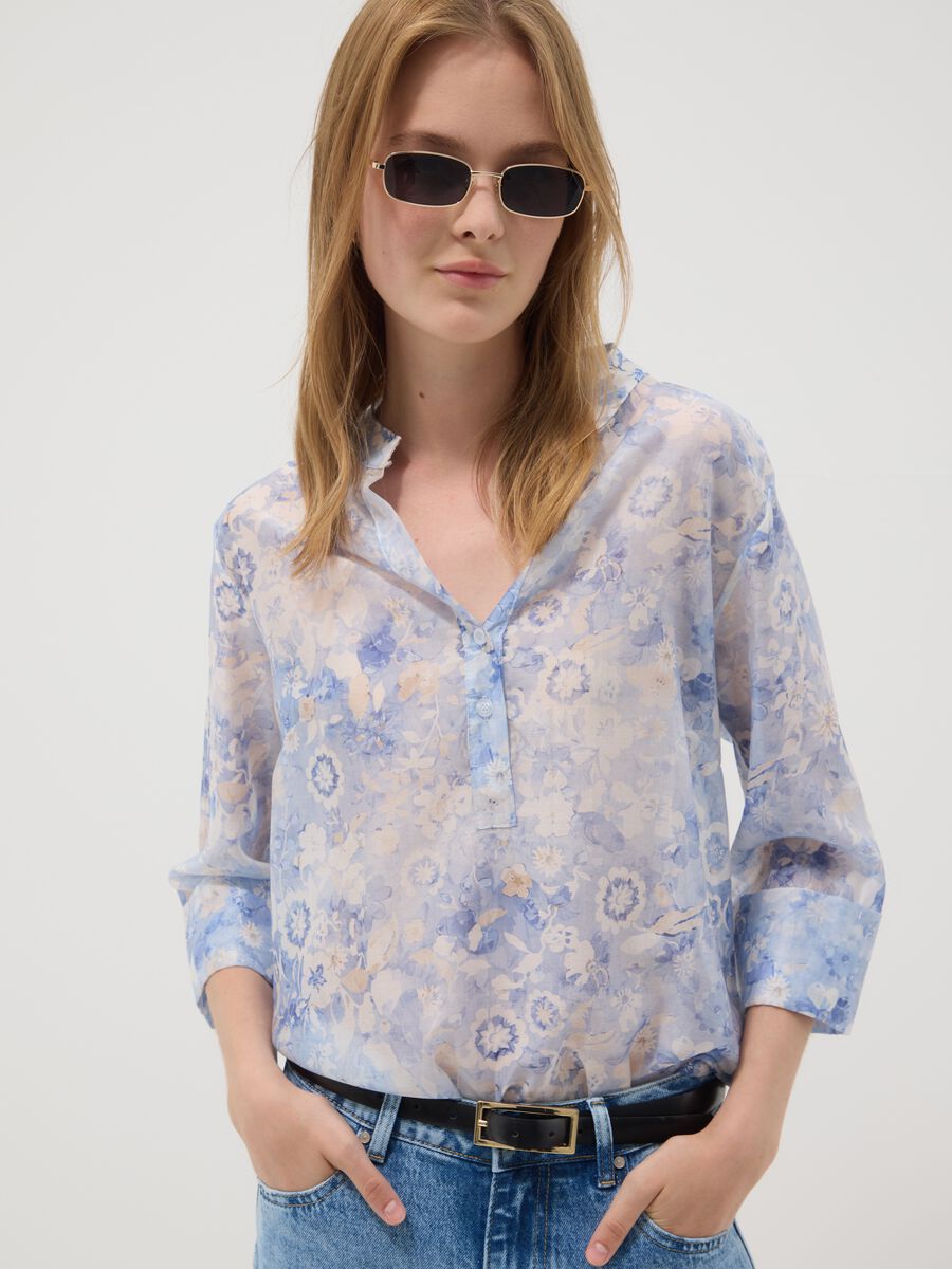 Blue floral lyocell-blend blouse_1
