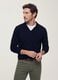 Blue viscose-blend polo with V-neck and collar, regular fit_1