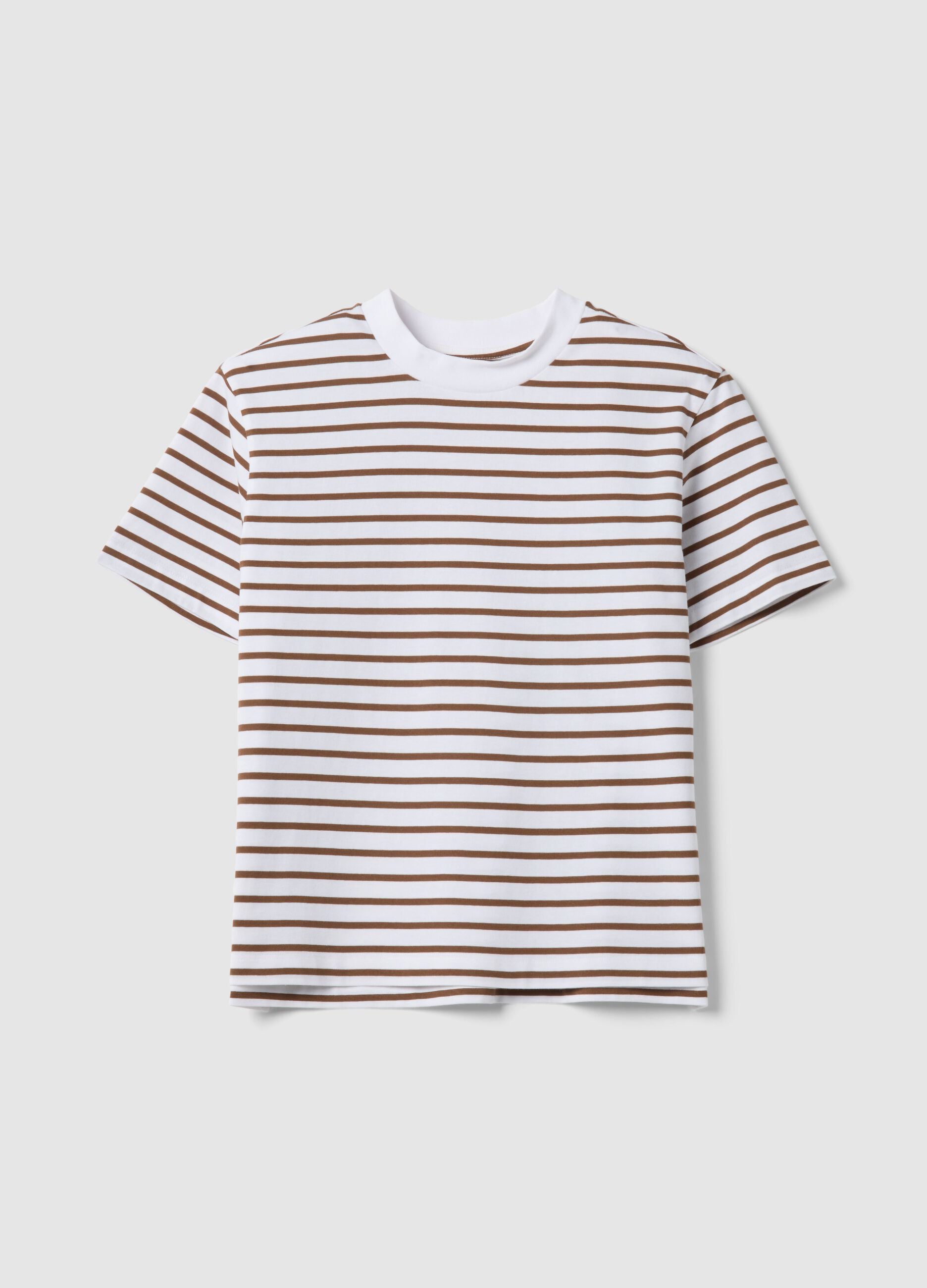 Striped Multicolour Crew-Neck T-Shirt in Pure Cotton, Regular Fit
