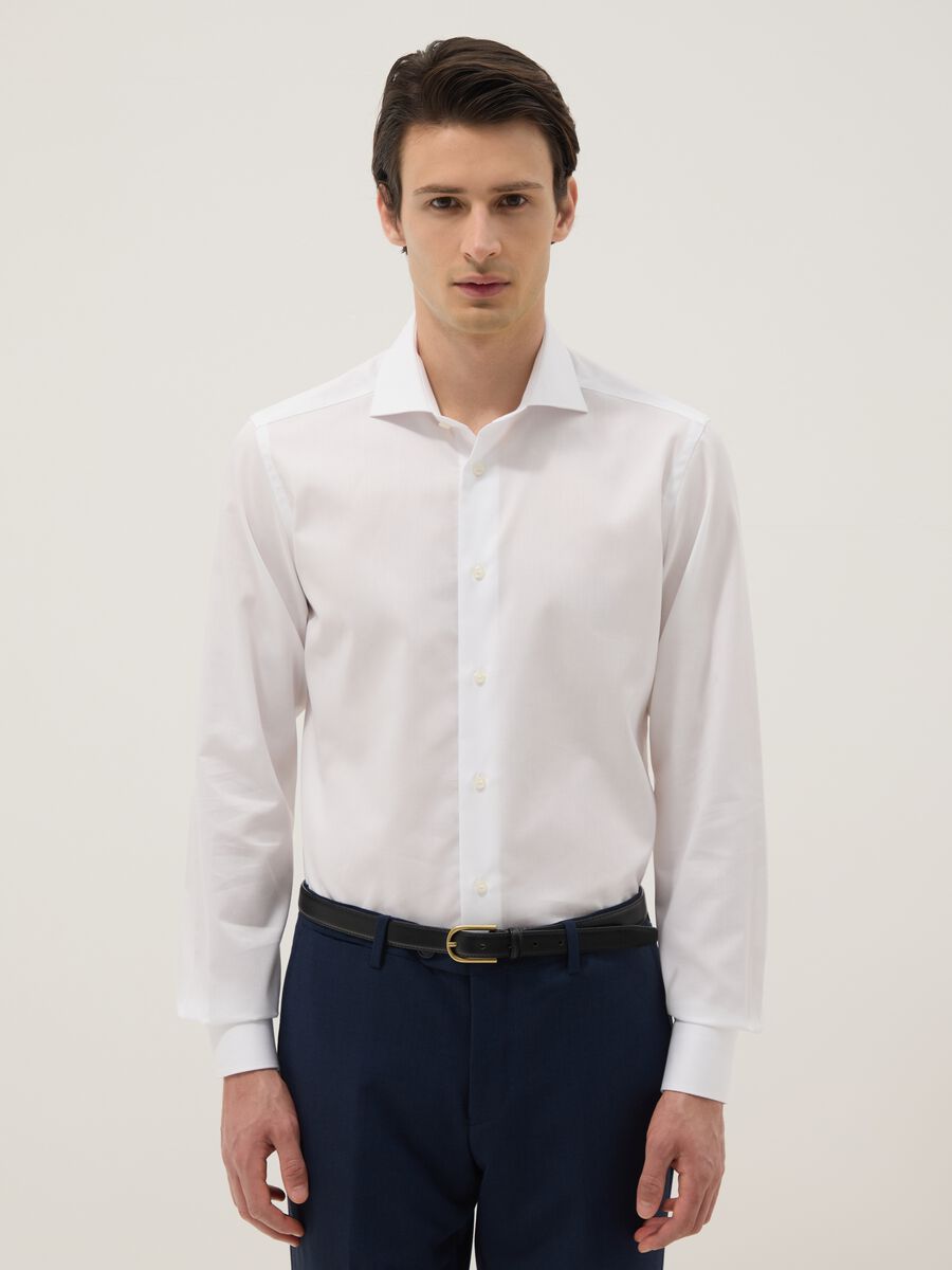 White Long Sleeve Pure Cotton Shirt Slim Fit_0